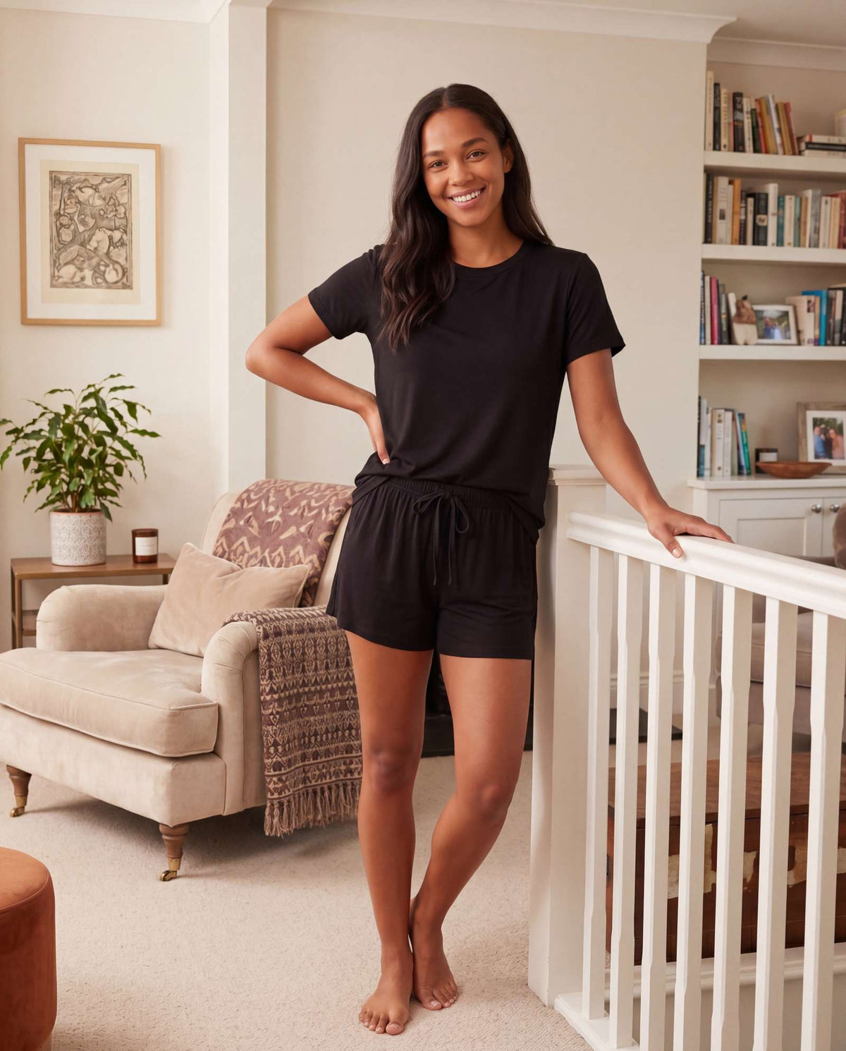 Real Essentials 3 Pack Women's Pajama Sets 3 Piece Crew Tee Tank Top Sleep Shorts Sleepwear - Solid Black