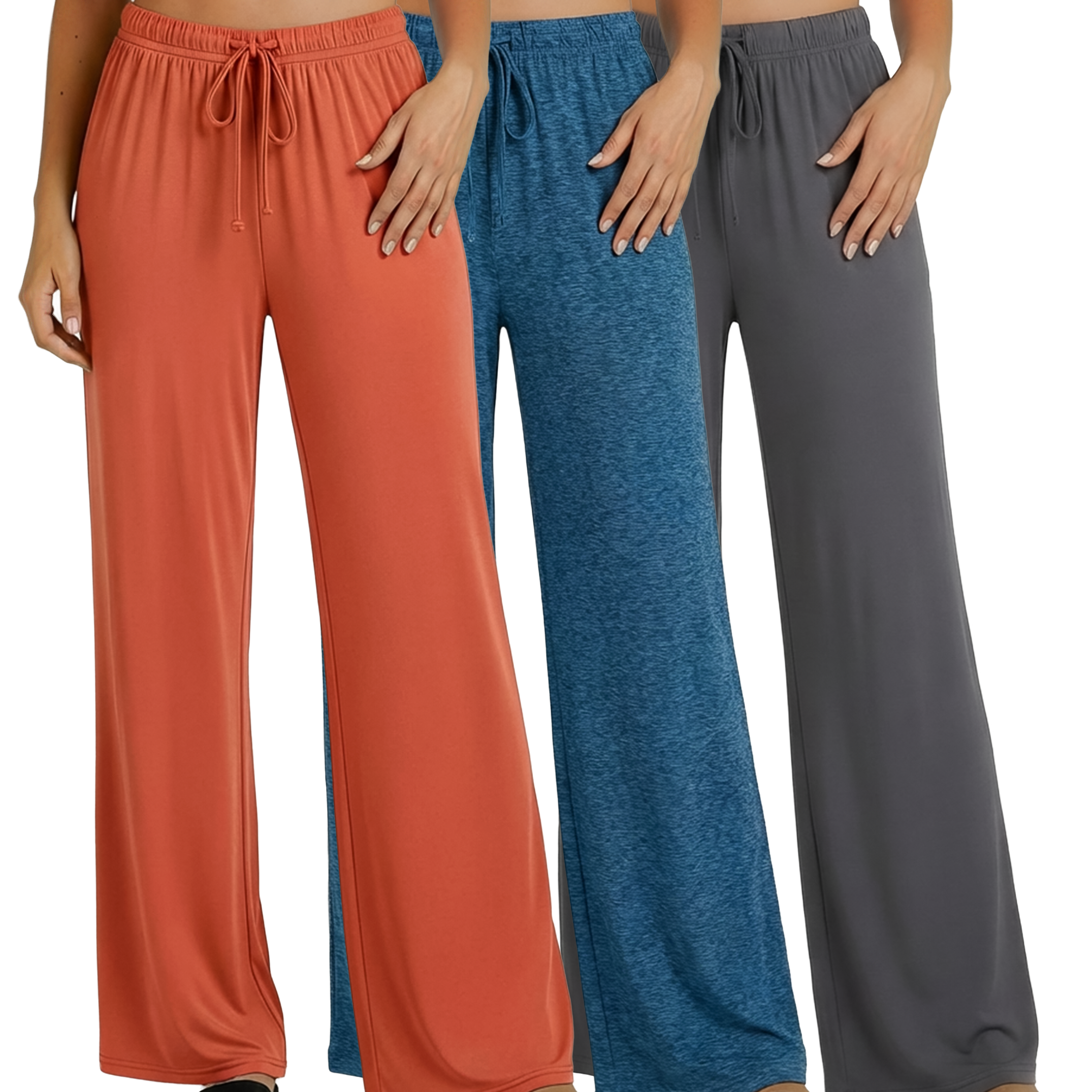 3 Pack: Womens Wide Leg Palazzo Lounge Pajama Pants
