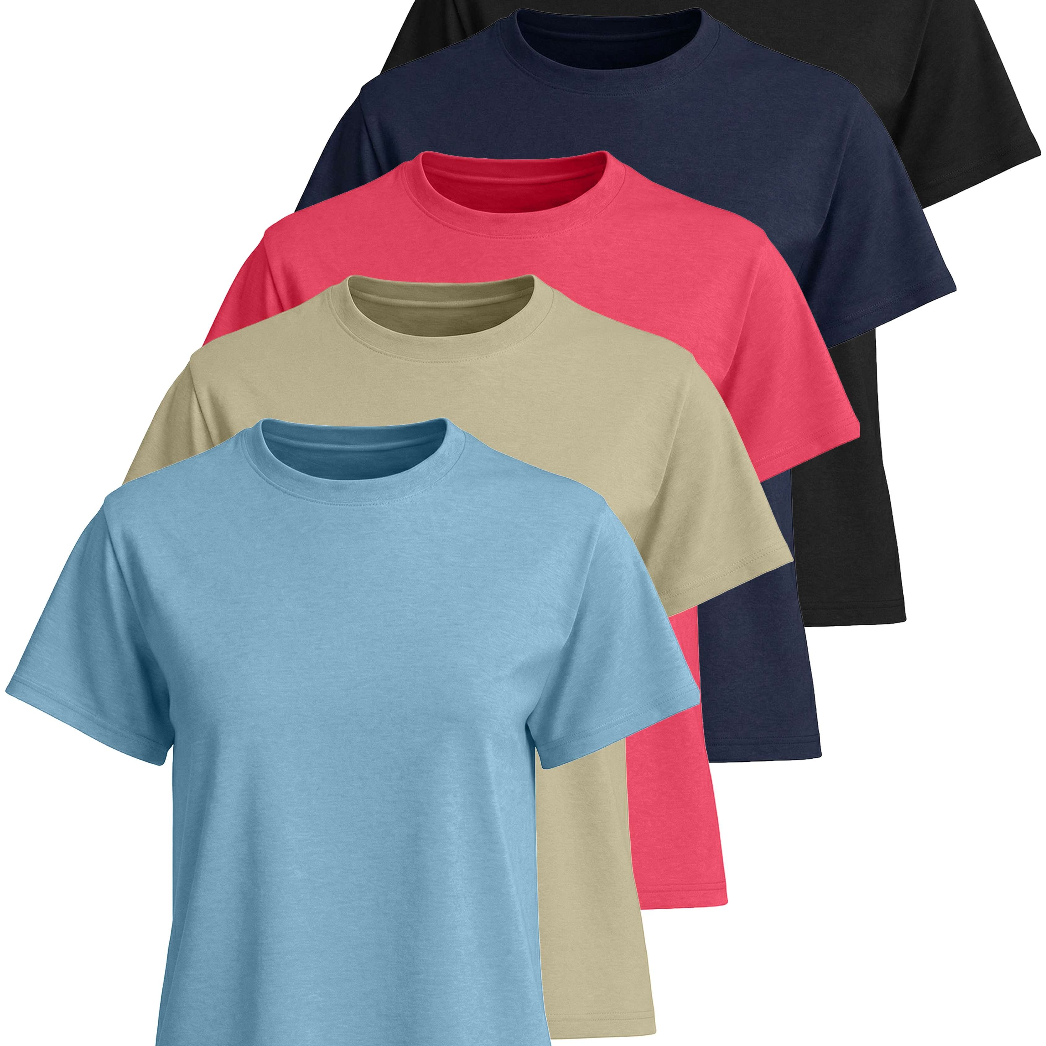 Real Essentials 5 Pack: Women’s 100% Cotton Relaxed Fit Short Sleeve T-Shirts Fashion Trendy Tees (Available in Plus Size)