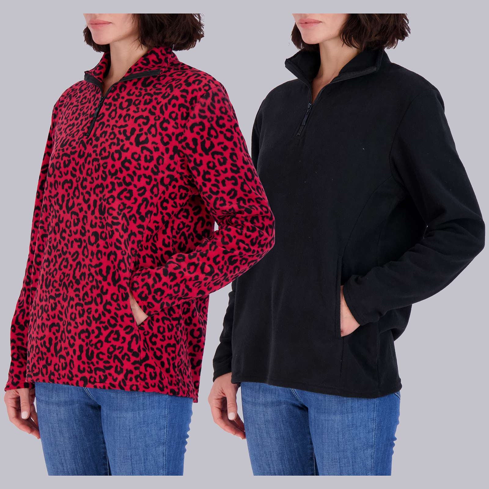 2 Pack: Women's Polar Fleece Long-Sleeve Quarter Zip Winter Jacket (Available in Plus Size)