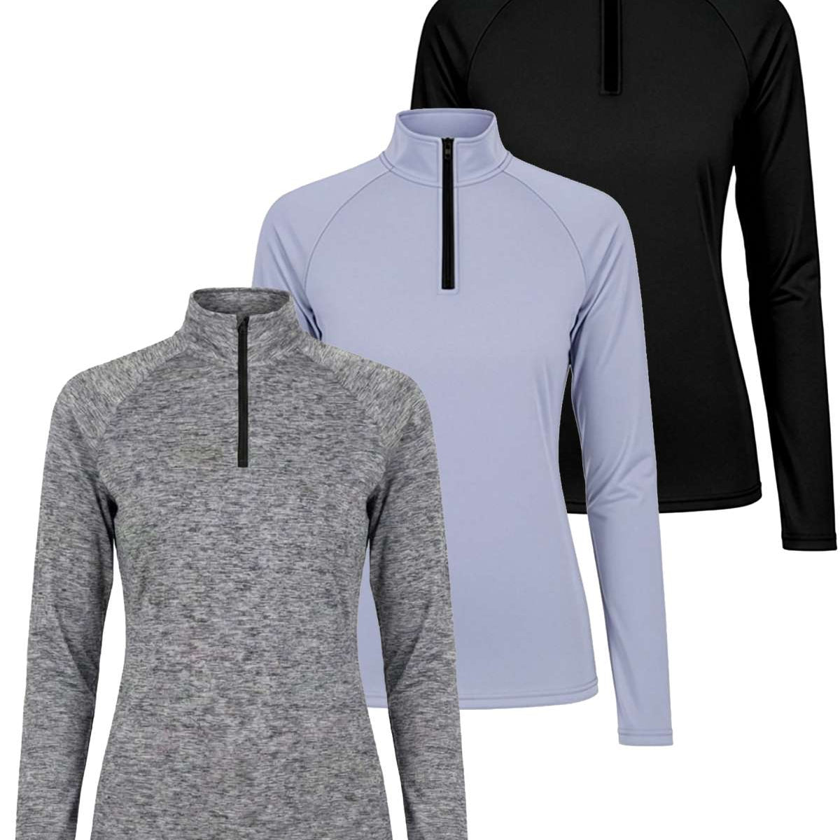 3 Pack: Womens Dry-Fit Active Long Sleeve Quarter Zip
