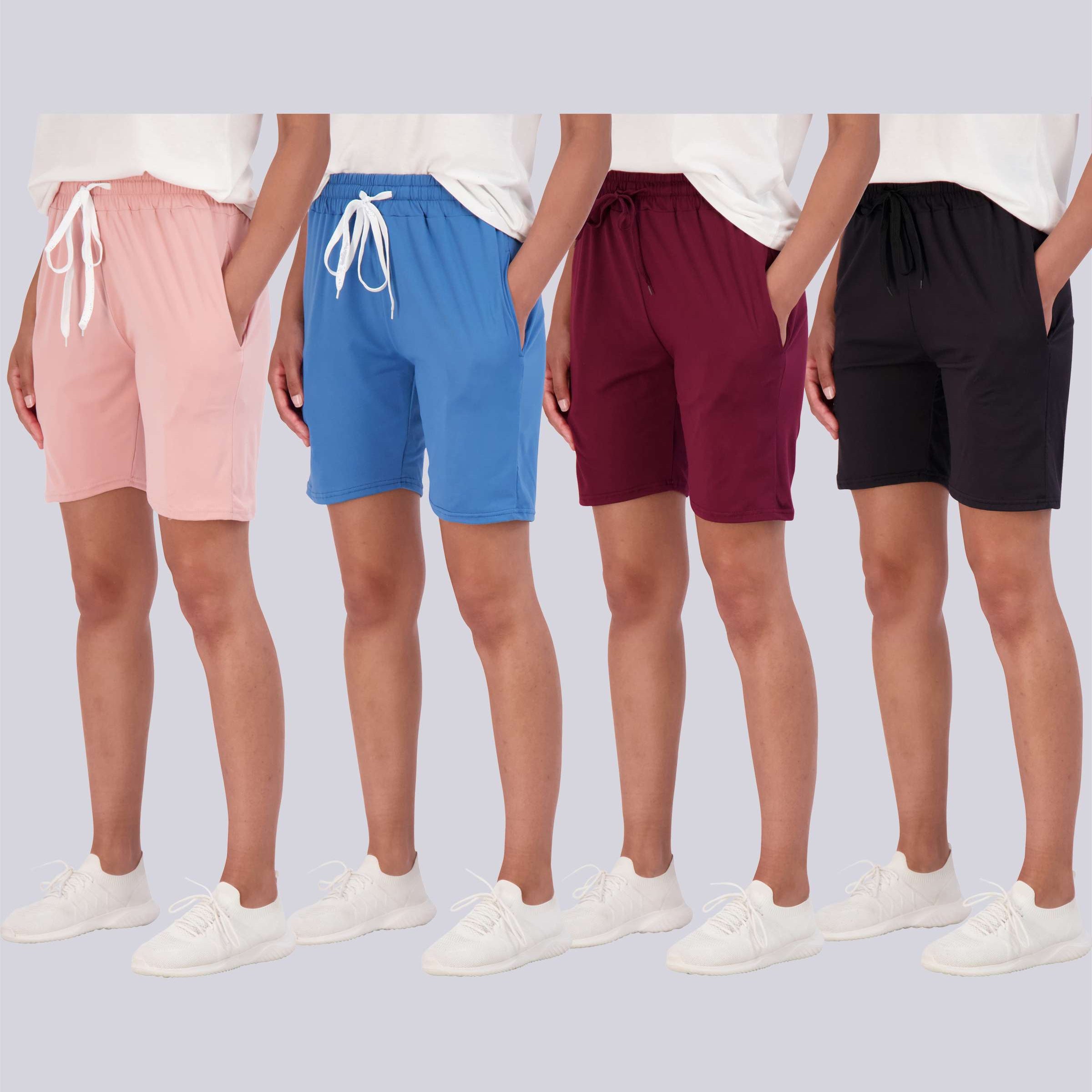 4 Pack: Women's 7" Bermuda Long High Waisted Shorts (Available in Plus Size)