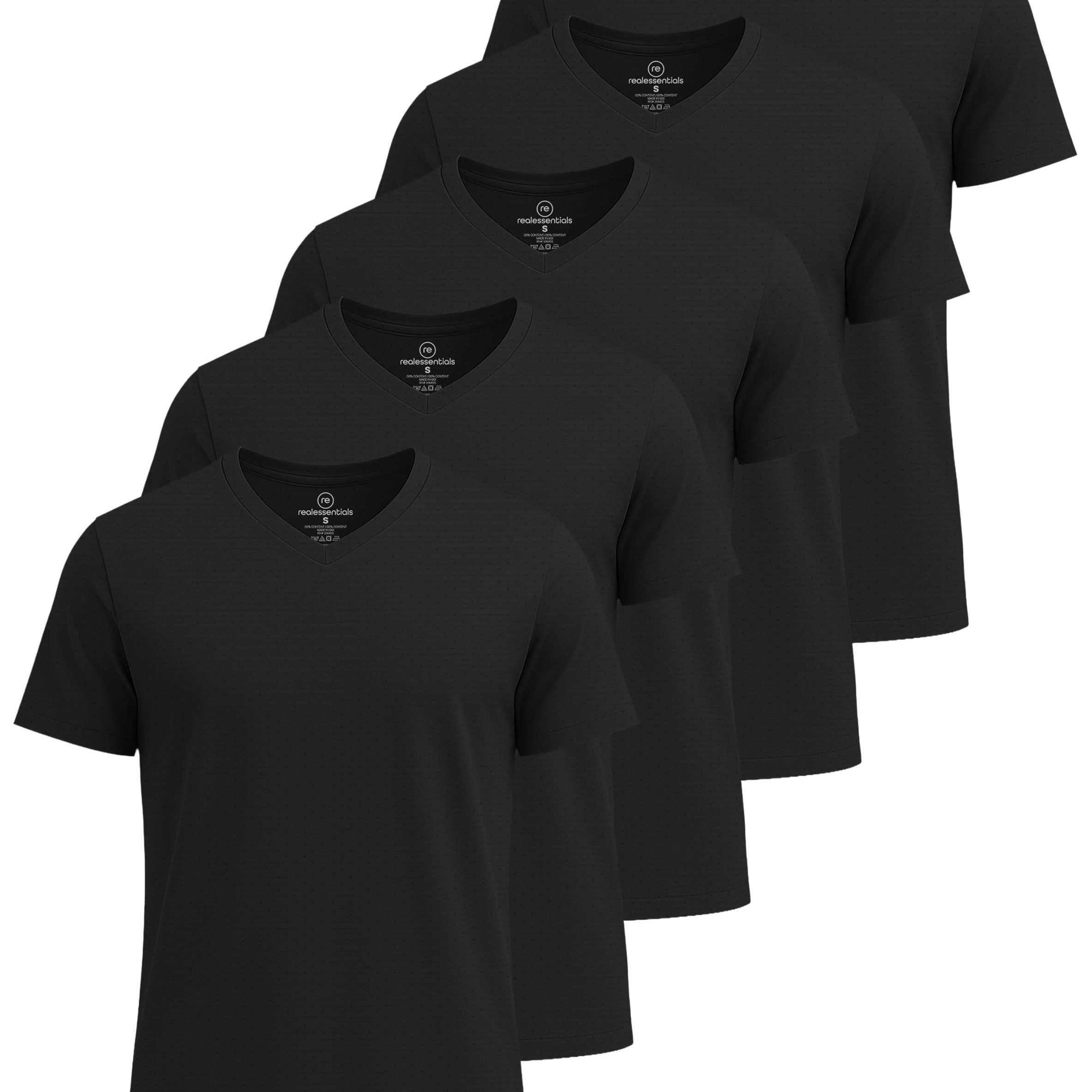 Real Essentials 5 Pack: Men's Breeze Tech V-Neck Dry Fit T-Shirts Moisture Wicking Athletic Workout & Gym Shirts (Big &Tall)