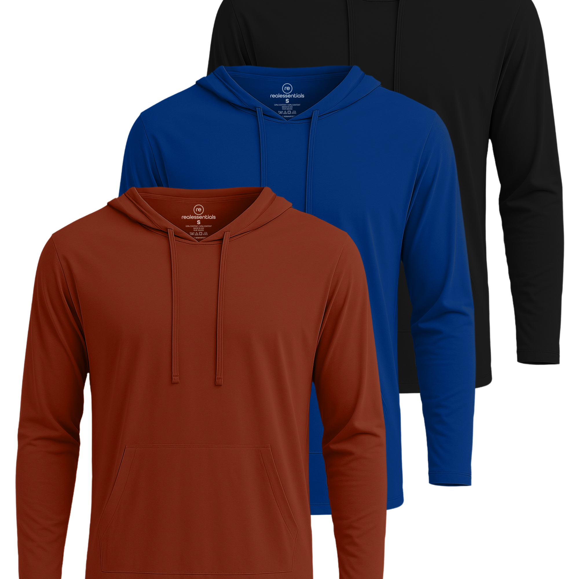 3 Pack: Mens Cotton Lightweight Pullover Hoodie
