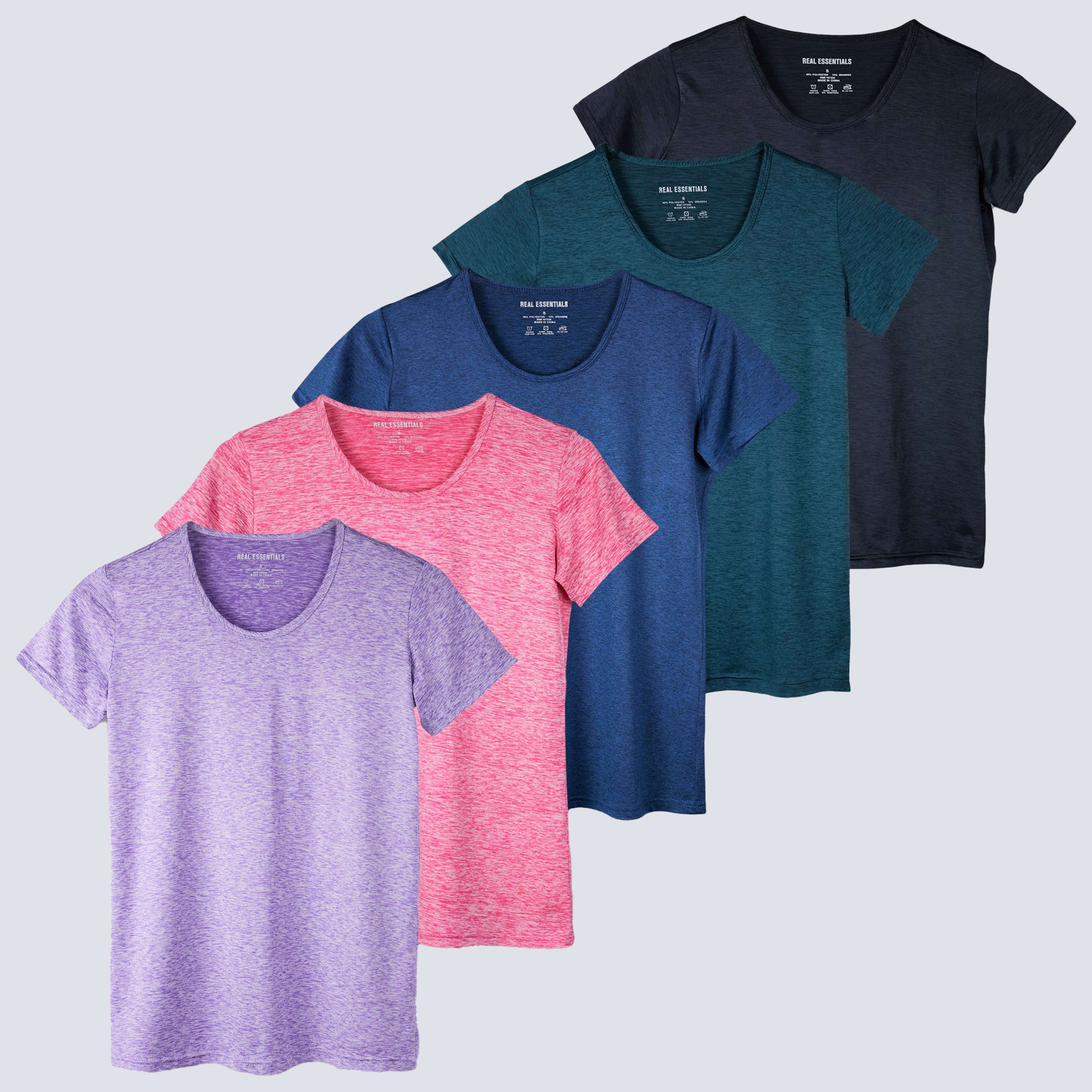 5 Pack: Womens Dry Fit Short-Sleeve Crew Neck Active T-Shirt