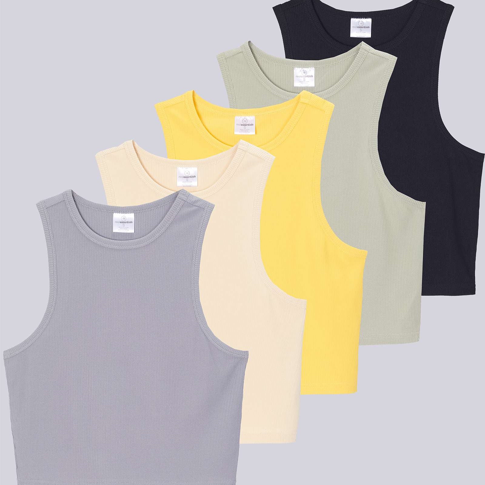 5 Pack: Women's Ribbed Sleeveless Cropped Tank Top