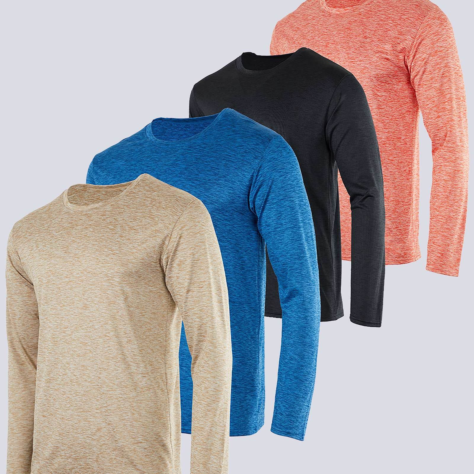 Real Essentials 4 Pack: Men's Dry-Fit UV Moisture Wicking UPF 50+ SPF Sun Protective Fishing Hiking Swim Long Sleeve Shirt
