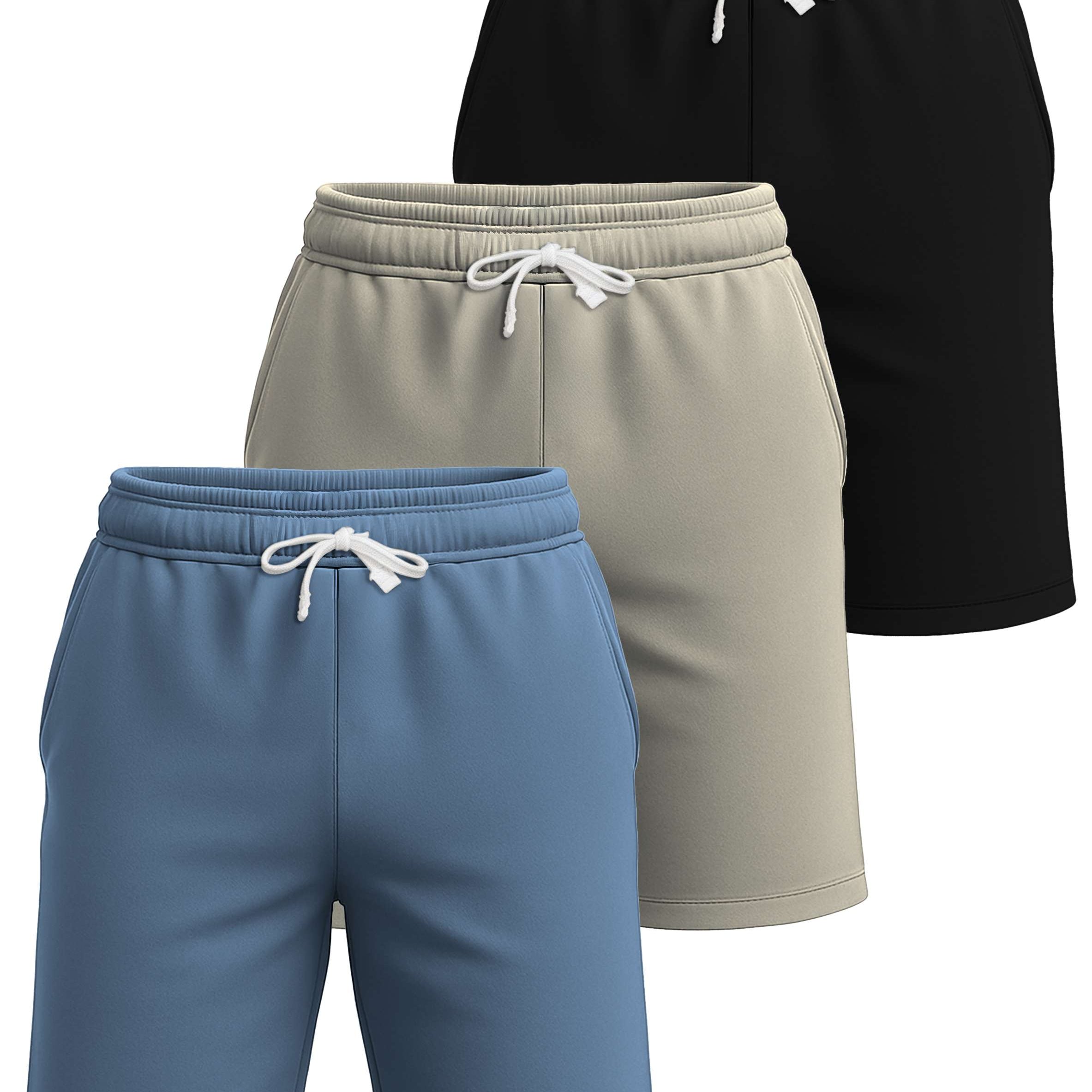 Real Essentials 3 Pack: Men's Cotton 7" French Terry Lounge Sweat Shorts – Sleep Casual Shorts Pockets (Big & Tall Available)