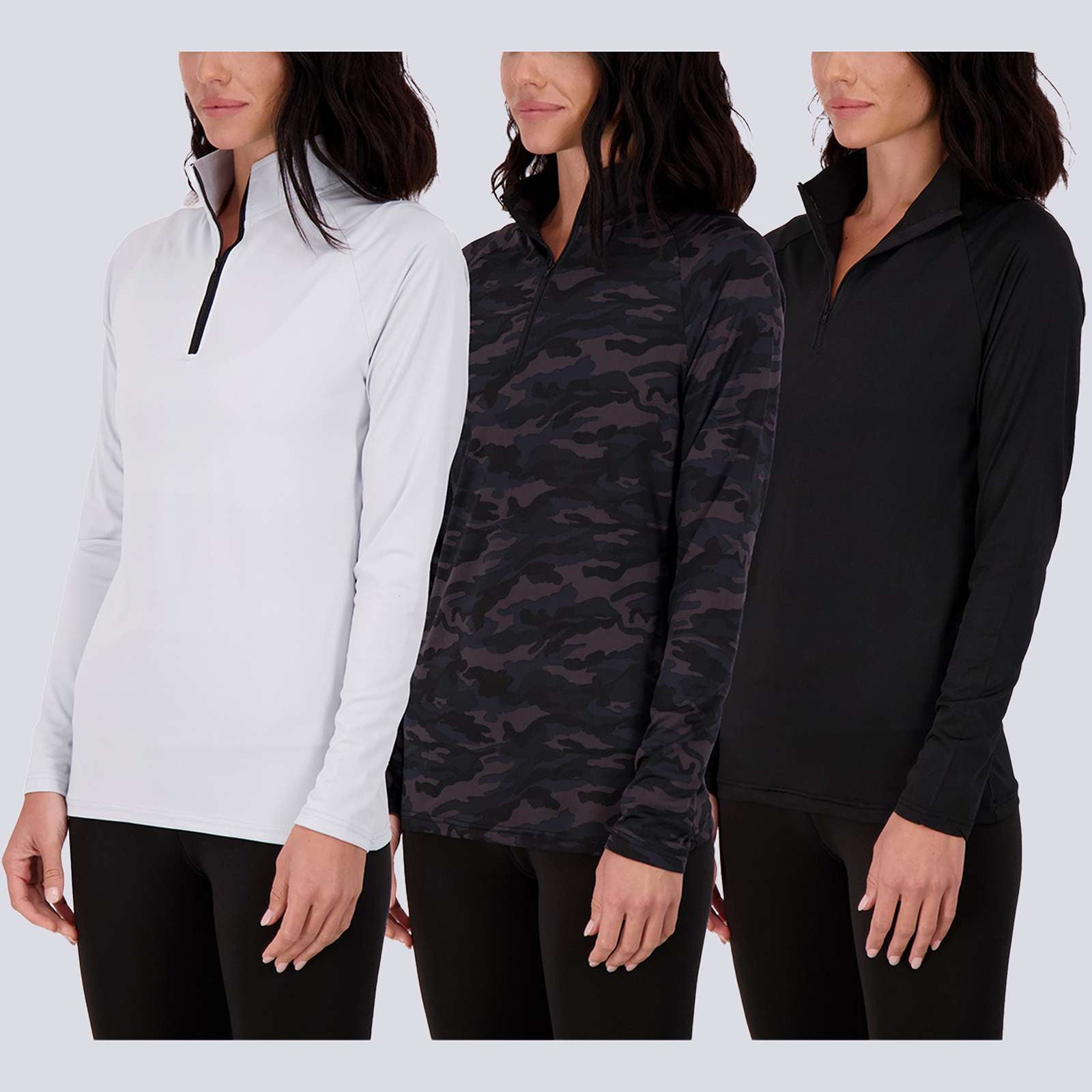 3 Pack: Womens Dry-Fit Active Long Sleeve Quarter Zip