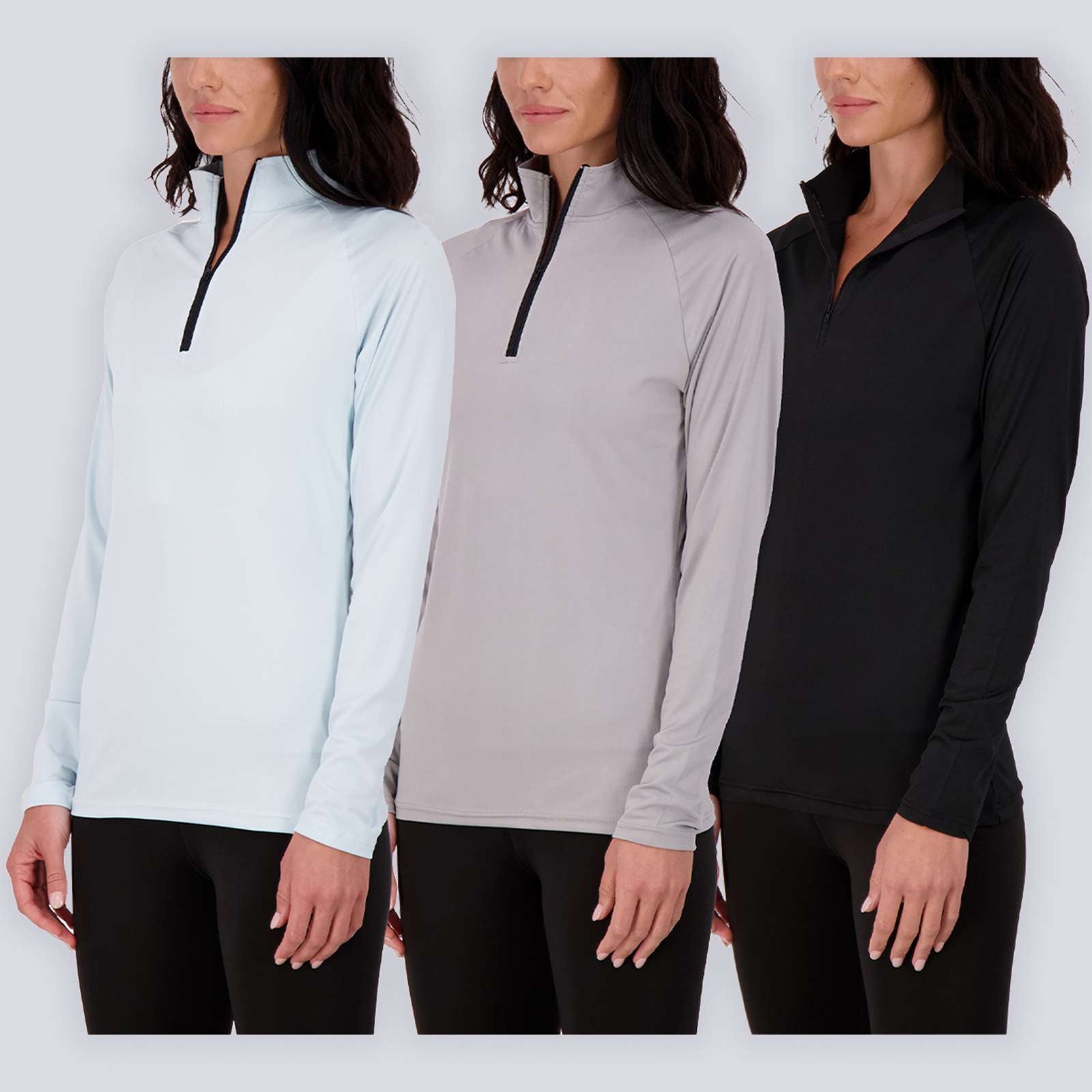 3 Pack: Womens Dry-Fit Active Long Sleeve Quarter Zip