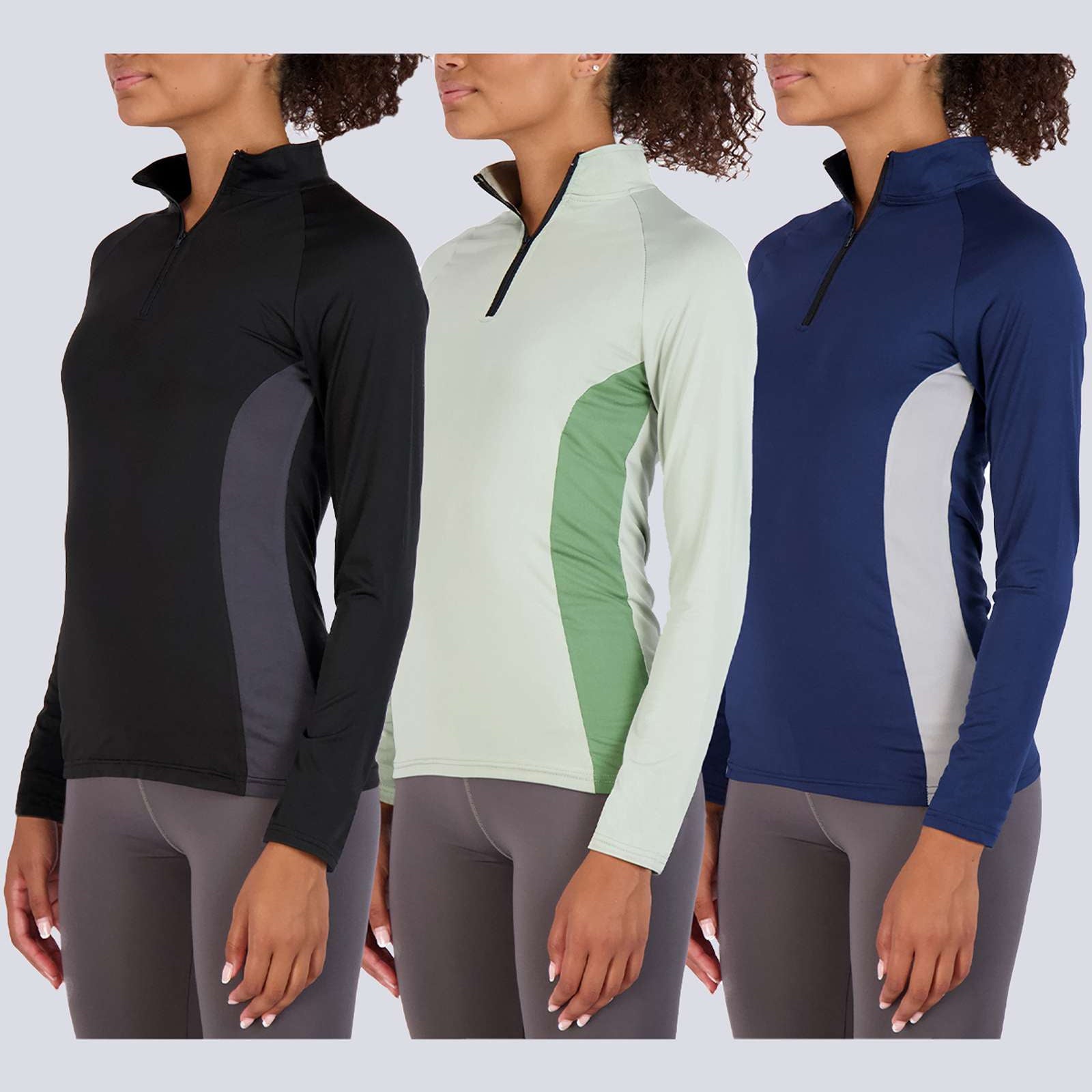3 Pack: Womens Dry-Fit Active Long Sleeve Quarter Zip