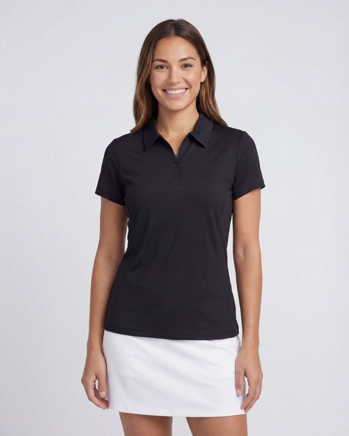 Real Essentials 3 Pack Women's Dry Fit Golf Polo Shirts with Zipper Short Sleeve Collared - Solid Black, Solid Black, Solid Black