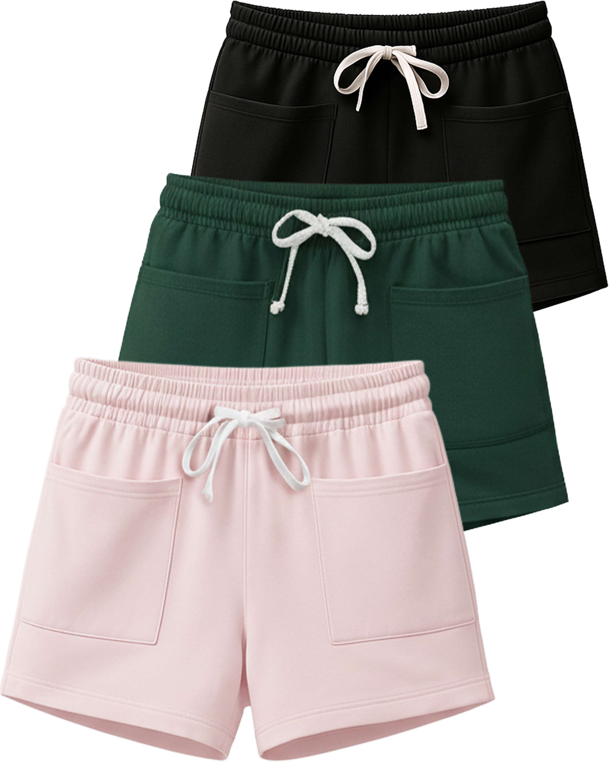 Real Essentials 3 Pack Women's French Terry Shorts Sweatshorts Lounge Gym Square Pockets - Set 7