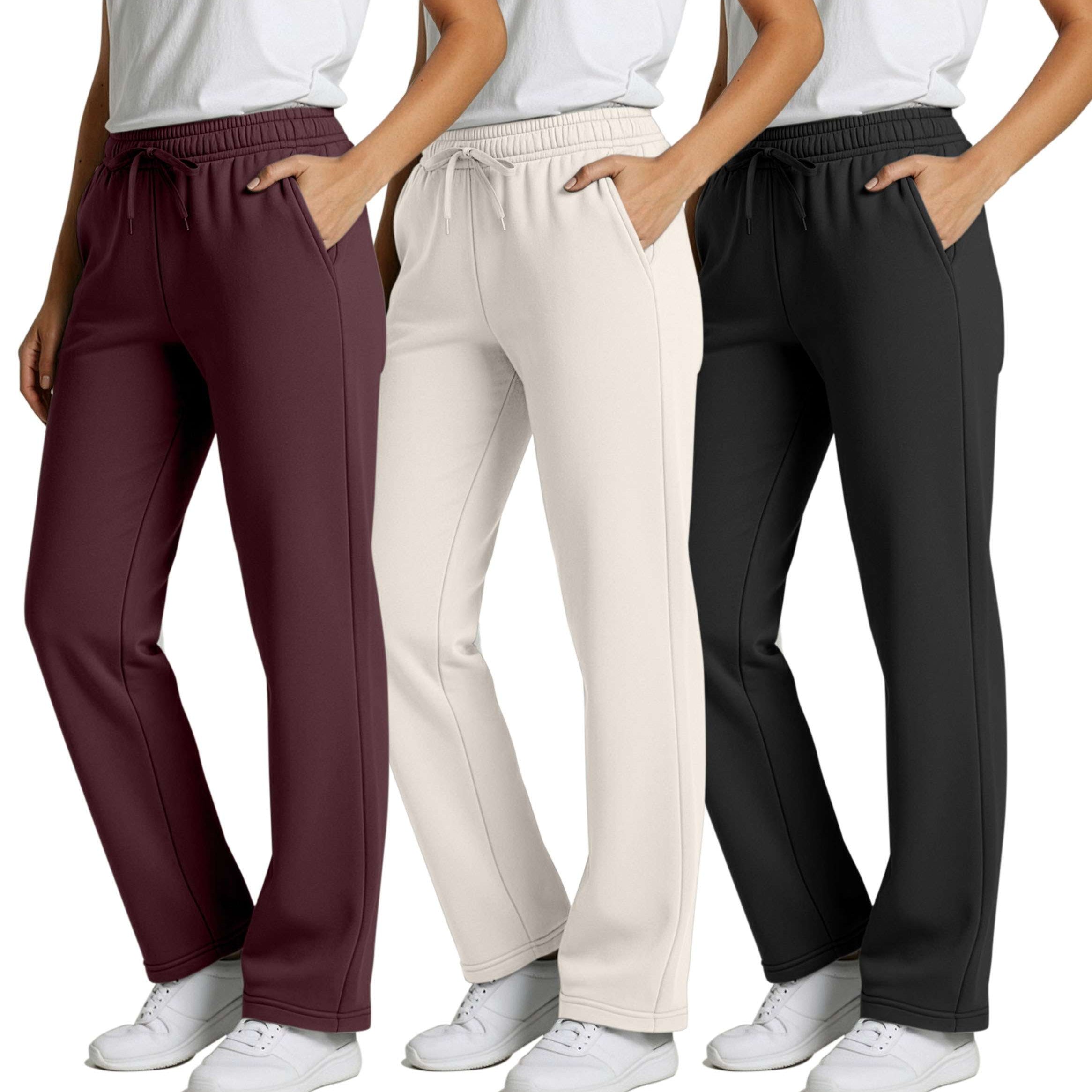 3 Pack: Womens Fleece Open Bottom Sweatpants