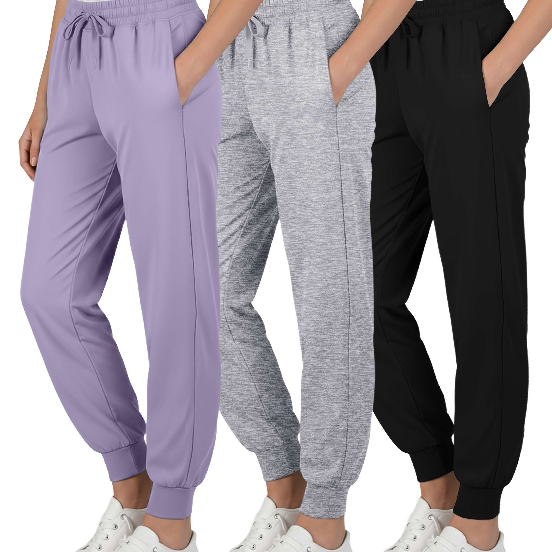 3 Pack: Girls' Dry-Fit Jogger Sweatpants Soft Active Athletic Kids Joggers with Pockets & Drawstring