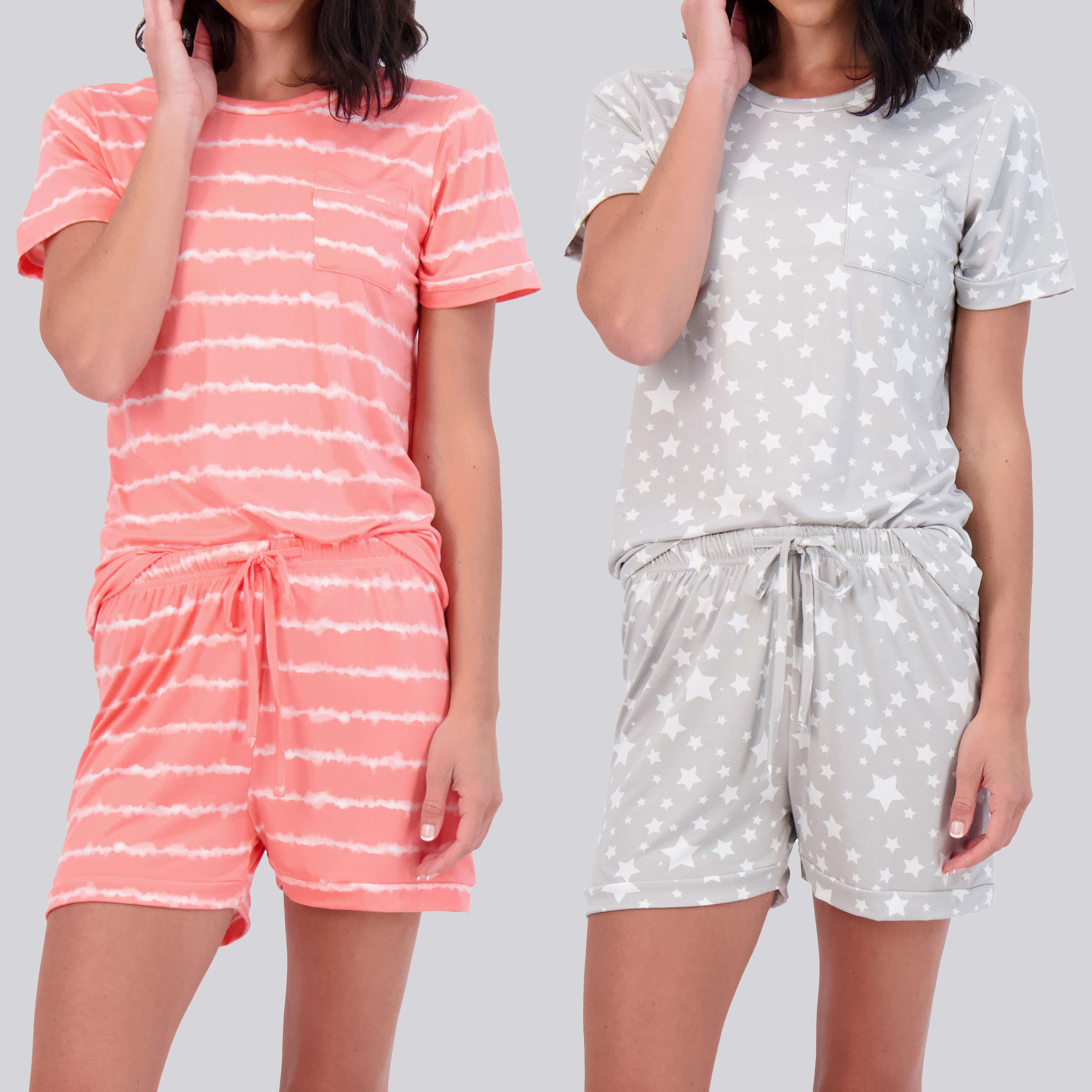 4 Piece: Womens Short Sleeve with Shorts Pajama Set