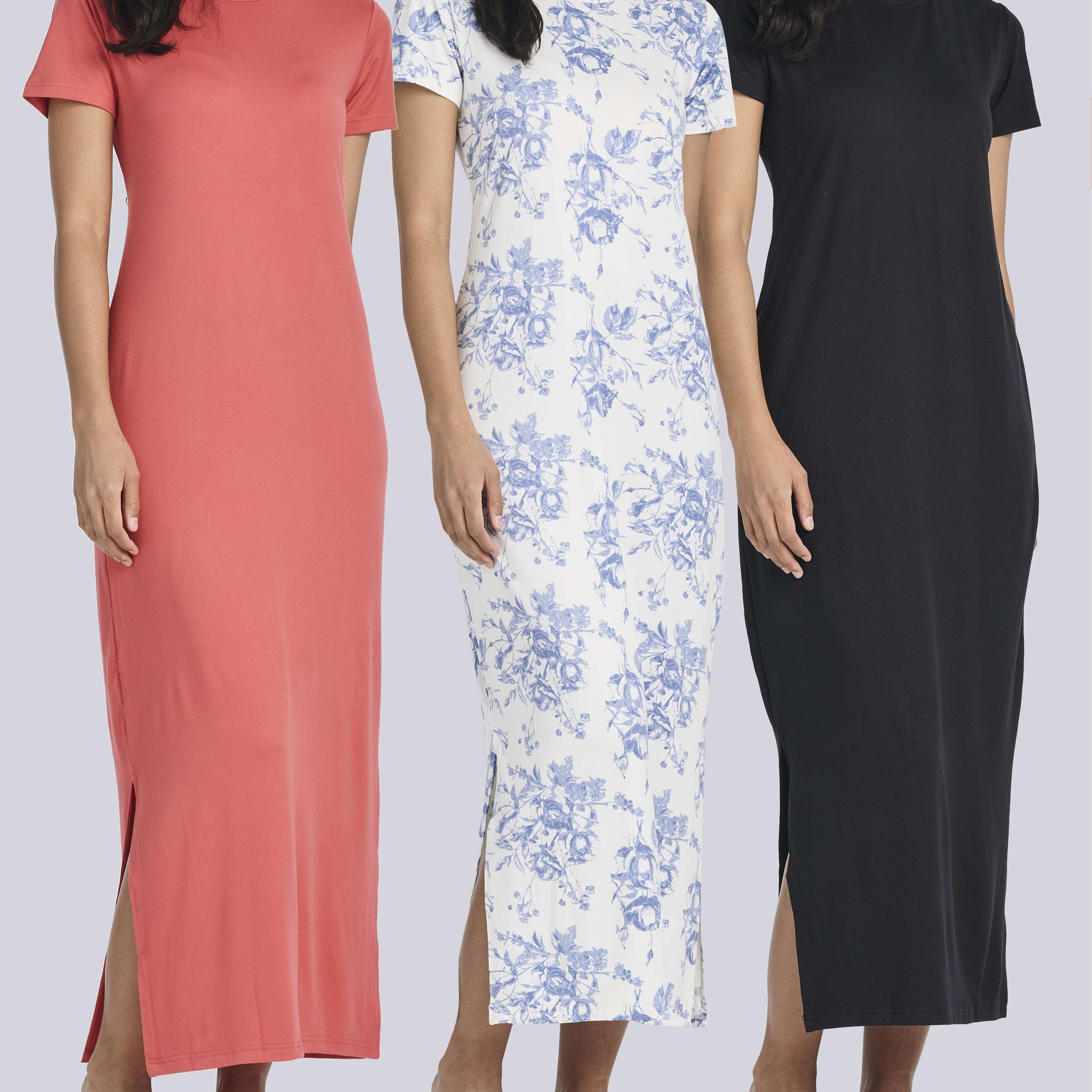 3 Pack: Women’s Casual Short Sleeve Maxi T-Shirt Dress (Available In Plus Size)