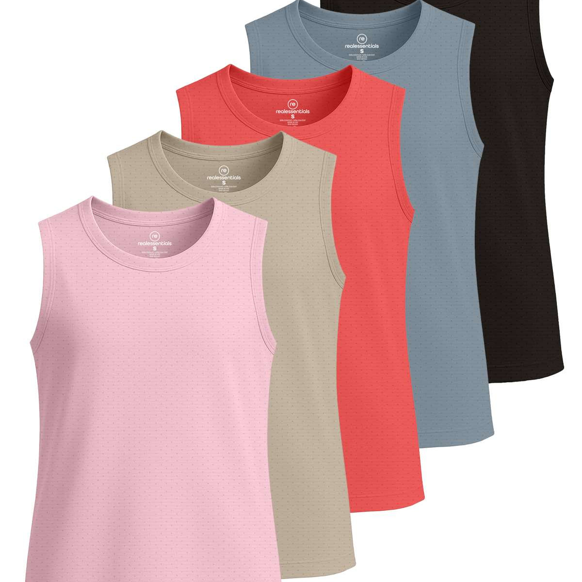 Real Essentials 5 Pack: Girls Breeze Tech Tank Tops – Moisture-Wicking Sports, Dance & Athletic Workout Sleeveless Shirts