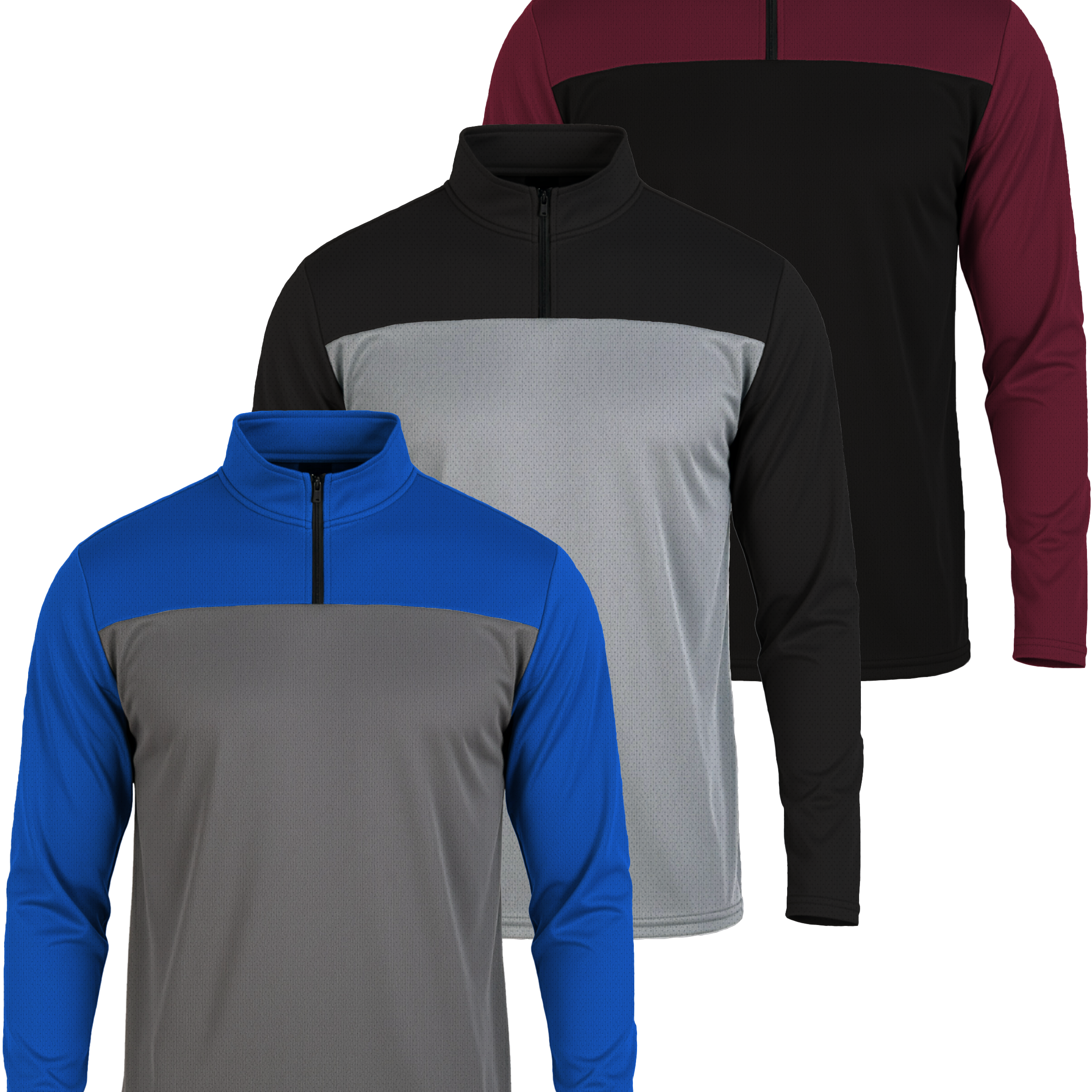 3 Pack: Mens Mesh Active Quarter Zip Pullover