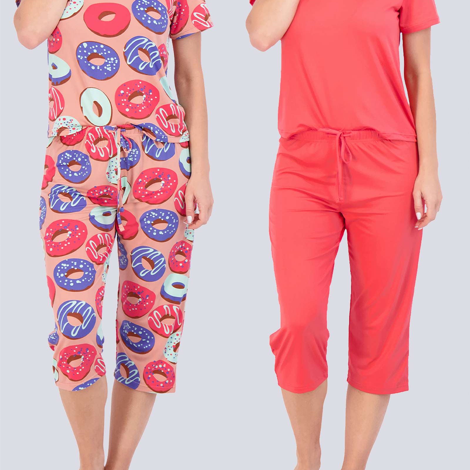 2 Pack: Women's Short-Sleeve PJ Top with Capri Pants
