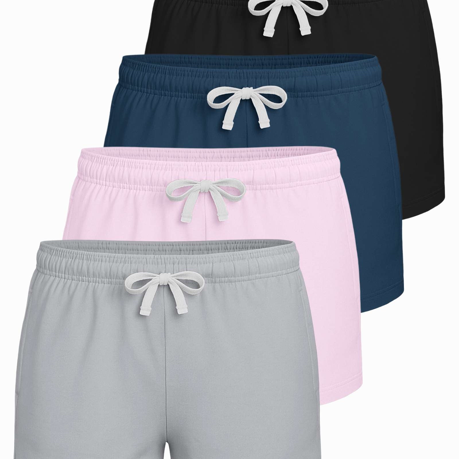 Real Essentials 4 Pack: Girls French Terry Lounge Shorts – Ultra Soft Pull-On Gym, Camp, Sports & Everyday Shorts
