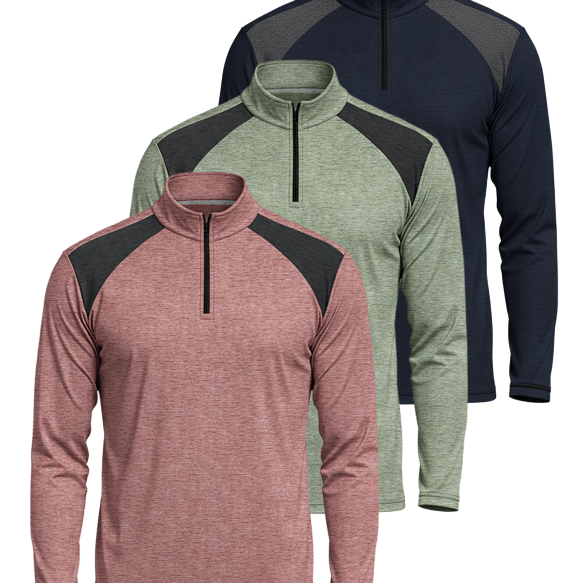 3 Pack: Mens Active Dry-Fit Quarter Zip Pullover