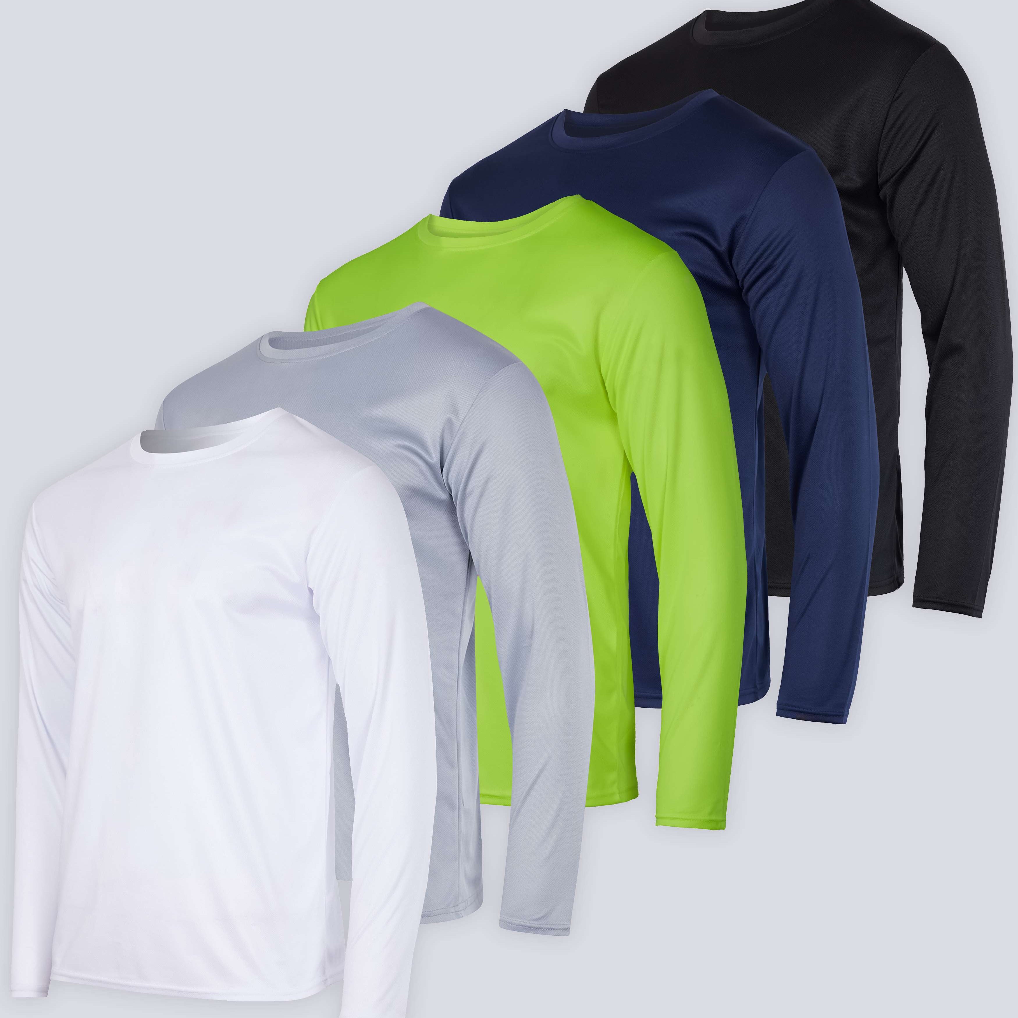 5 Pack: Men's Mesh Quick Dry Athletic Long Sleeve T-Shirt UPF SPF UV Sun (Available in Big & Tall)