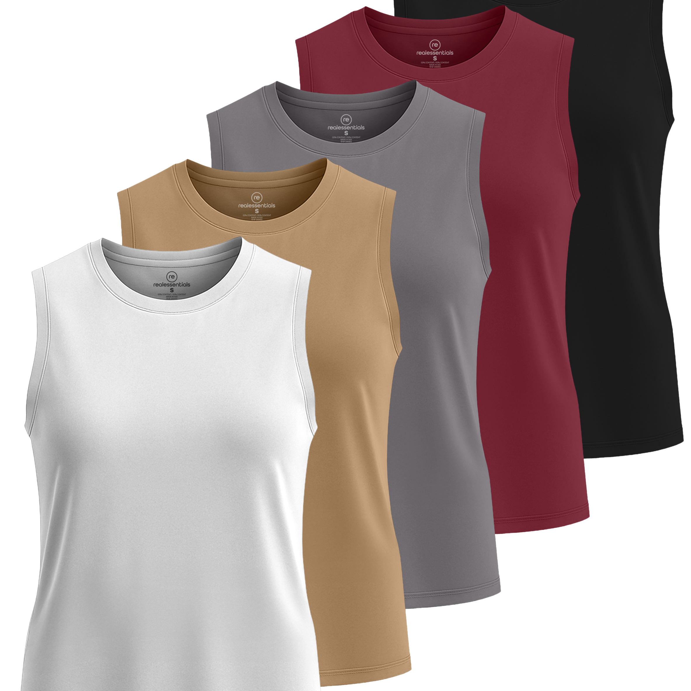 Real Essentials 5 Pack: Women's Dry-Fit Tank Top - Racerback Sleeveless T-Shirt Athletic Workout Gym Shirt (Plus Available)