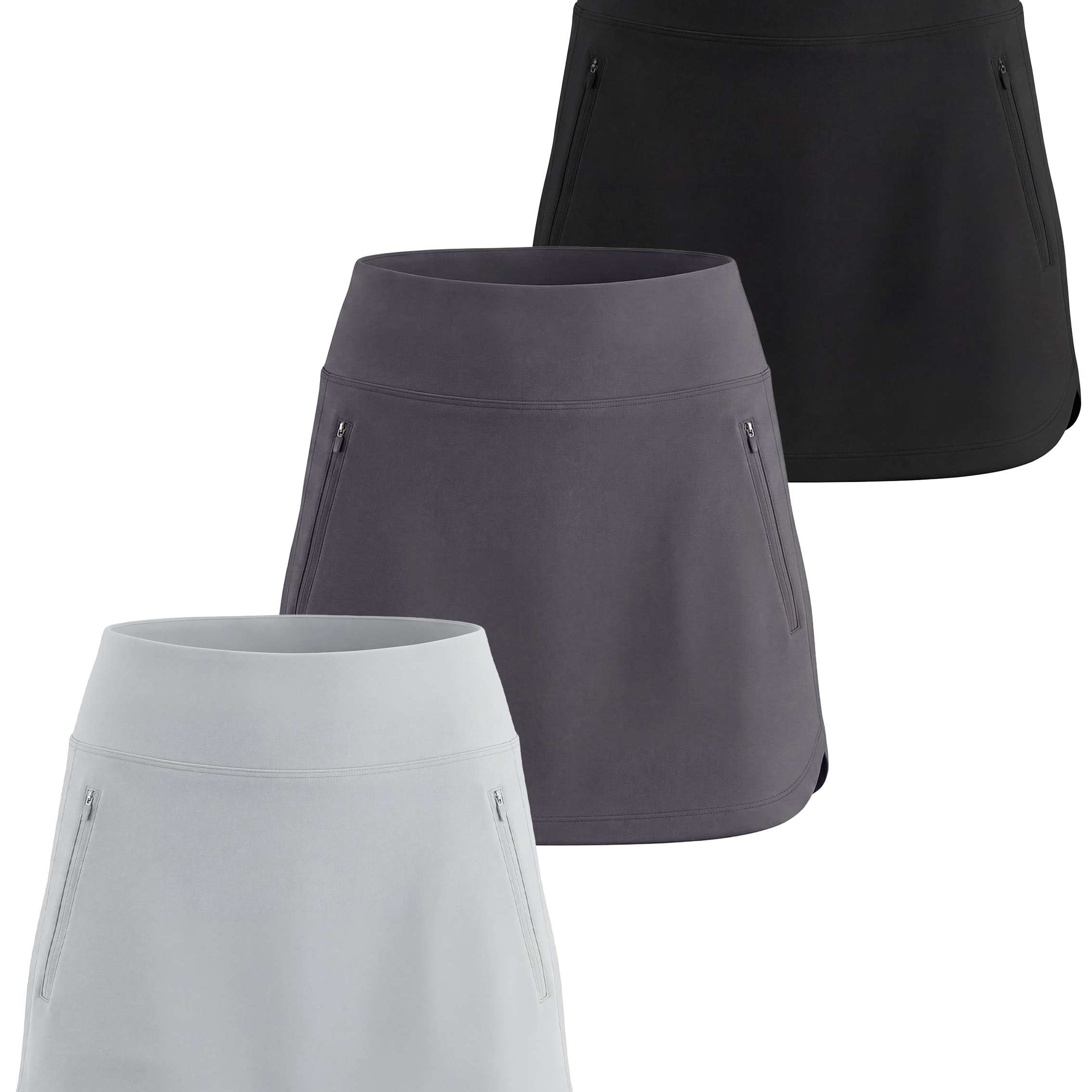 Real Essentials 3 Pack: Women's 16" Curved Hem Golf Skort with Zip Pockets - Ladies Athletic Tennis Pickleball Workout Skirts