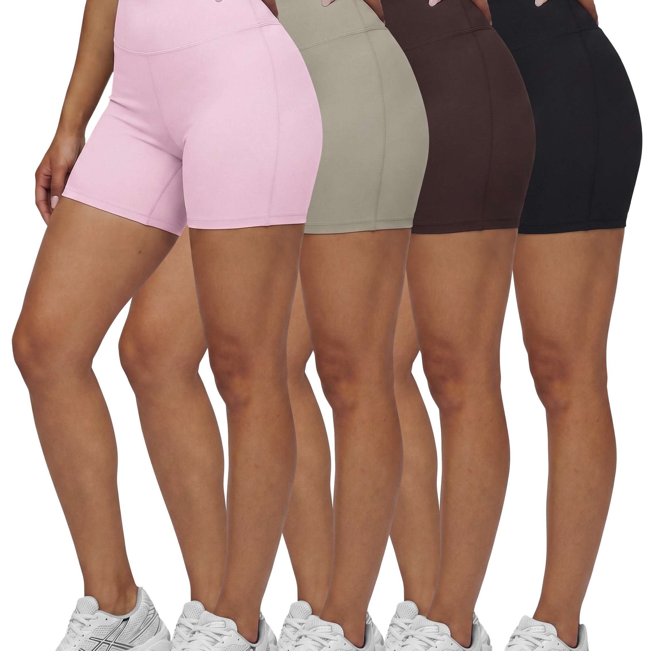 Real Essentials 4 Pack: Women's 6" High Waisted Biker Shorts - Tummy Control Spandex Workout Gym Yoga Running Athletic Shorts
