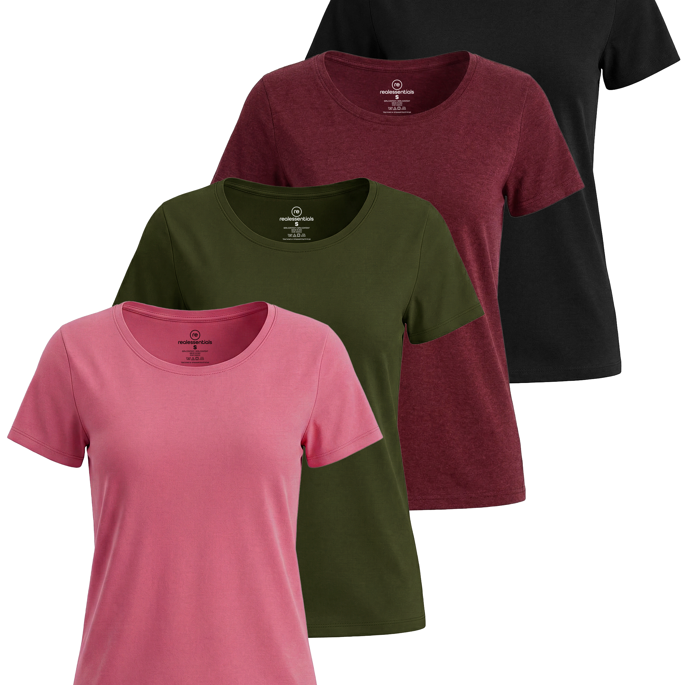 4 Pack: Womens Classic-Fit Cotton Short-Sleeve Scoop Neck T-Shirt
