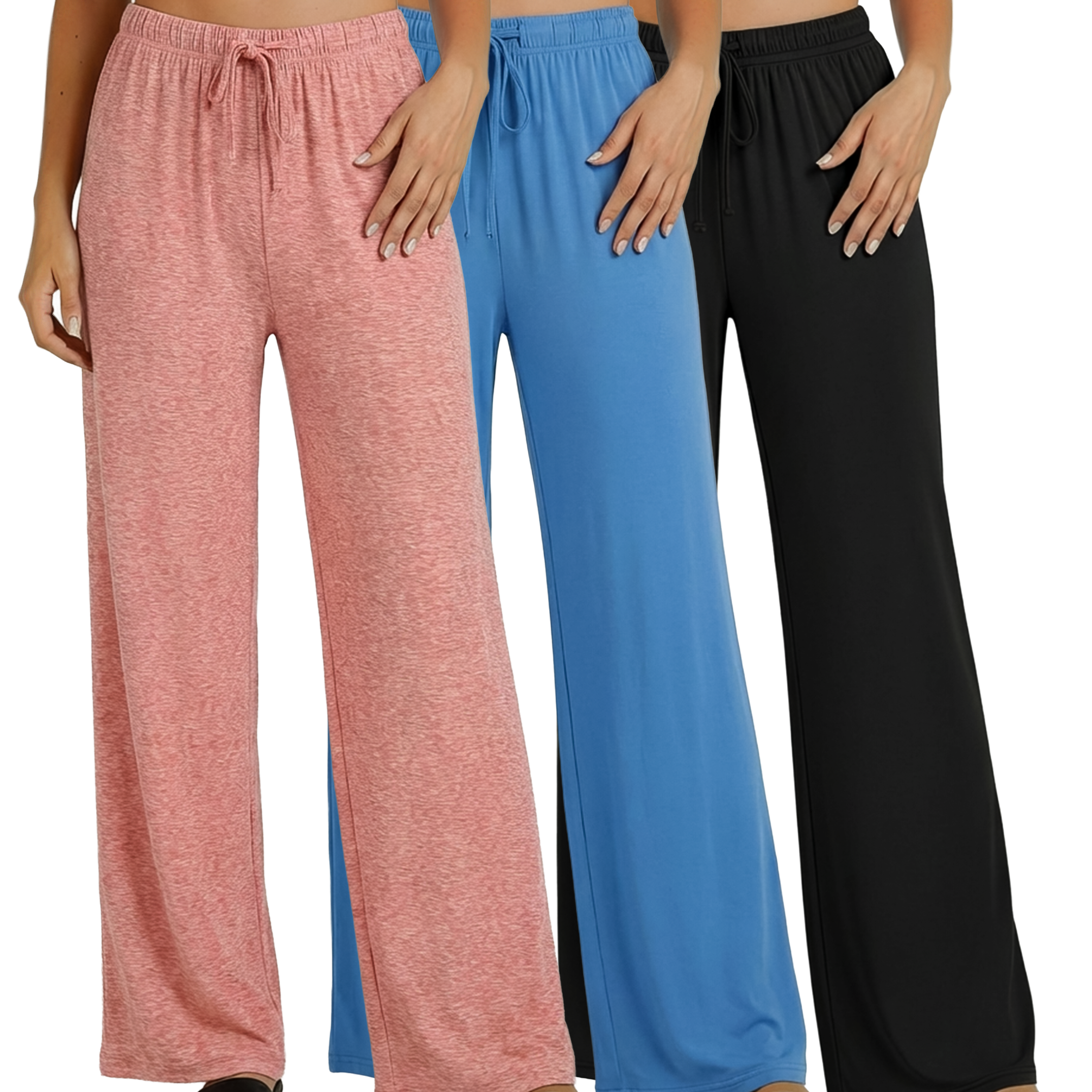3 Pack: Womens Wide Leg Palazzo Lounge Pajama Pants