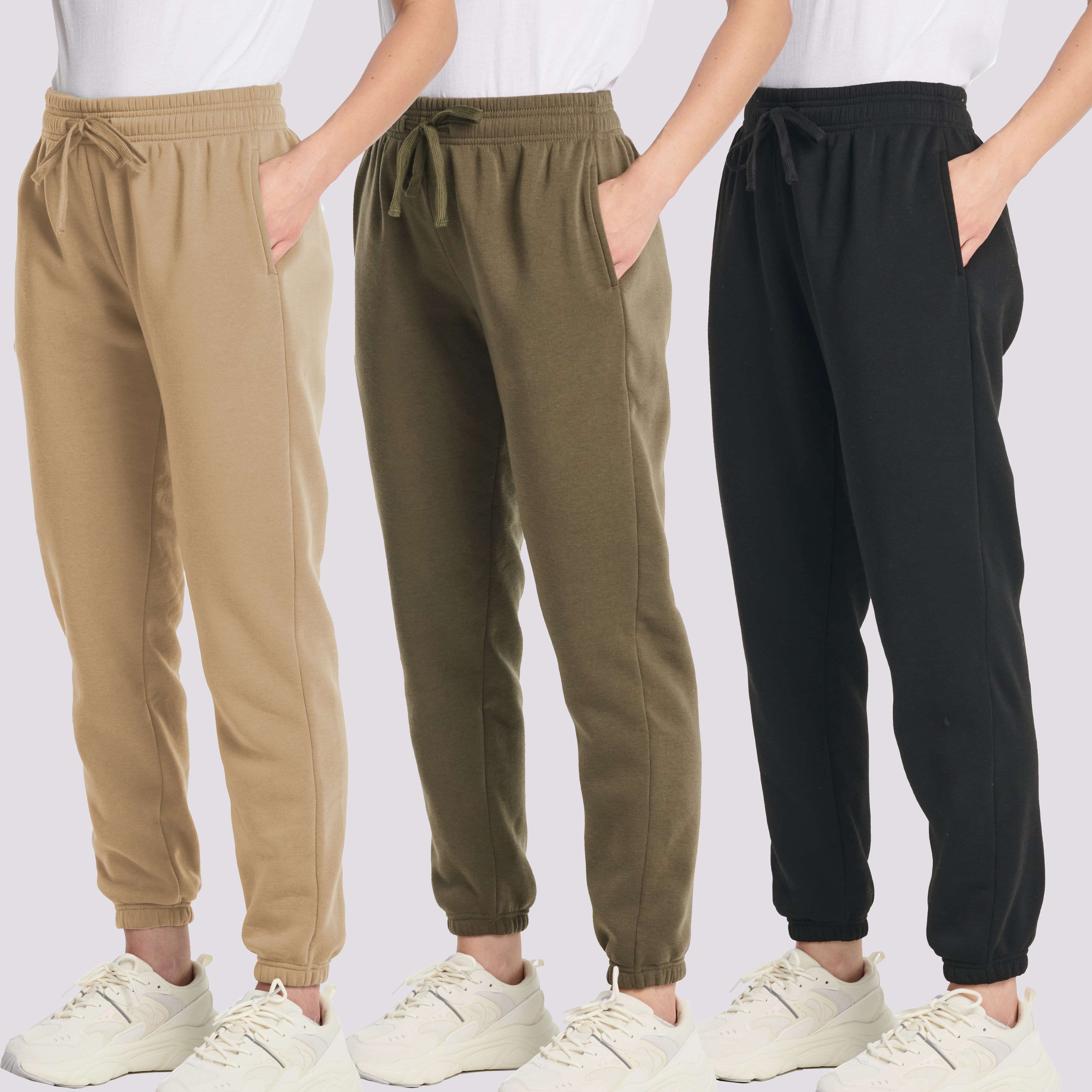 3 Pack: Women's Fleece Jogger Sweatpants with Elastic Cuff (Available in Plus Size)