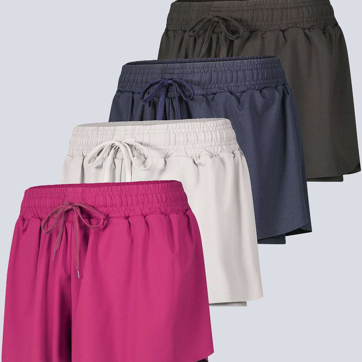 4 Pack: Womens Flowy Dry Fit Running Short - Gym Yoga Workout Summer Shorts (Available In Plus Size)