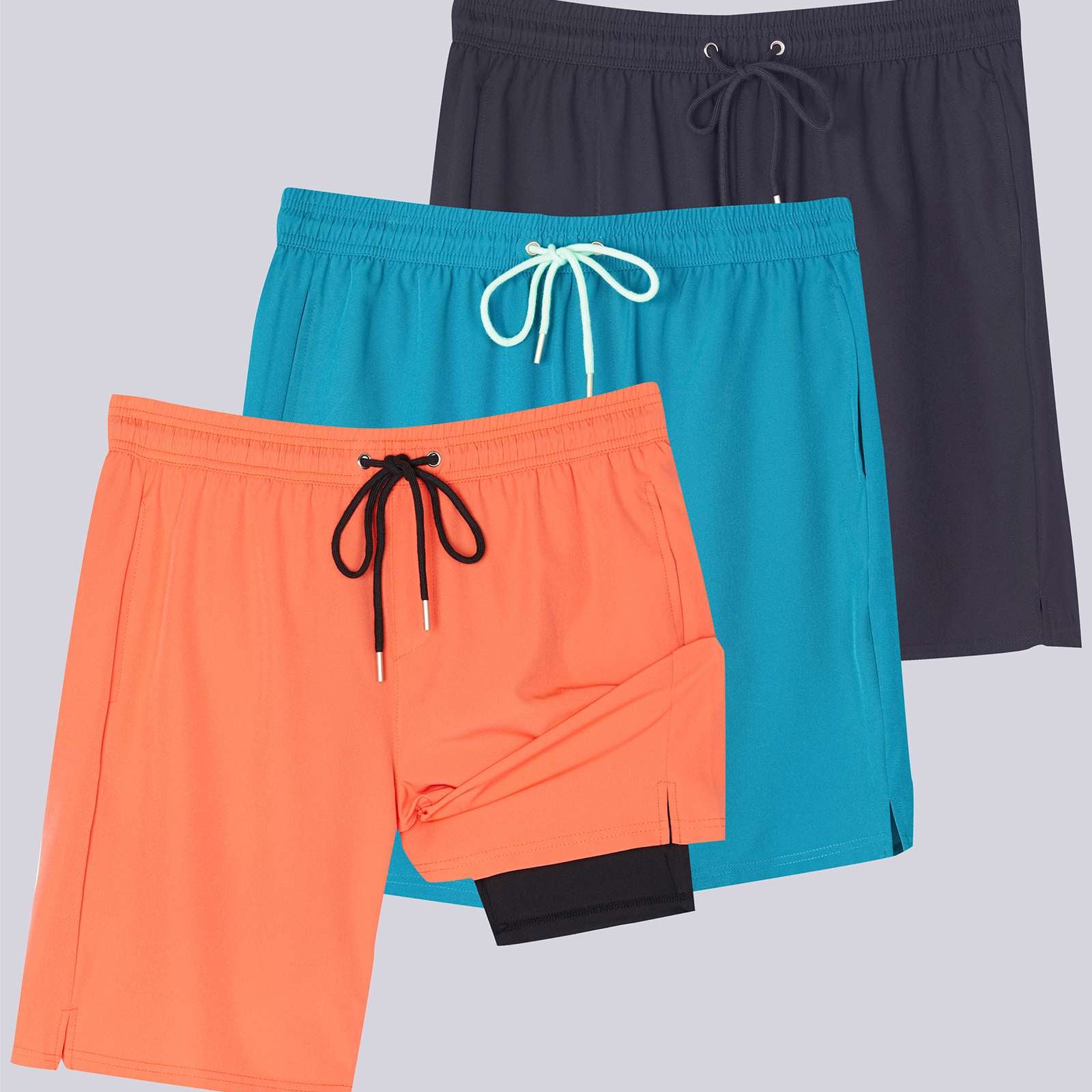 3 Pack: Men's 9" 2-in-1 Board Shorts with Compression Liner