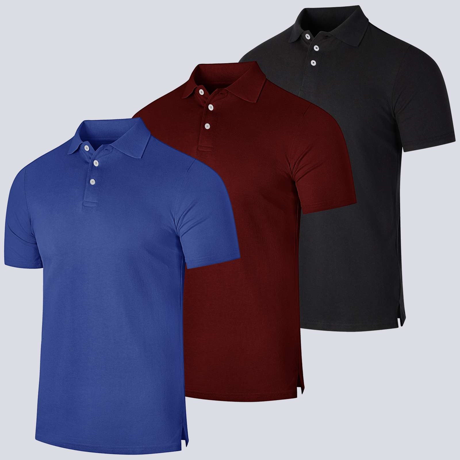 3 Pack: Mens Cotton Pique Short Sleeve Polo Shirt