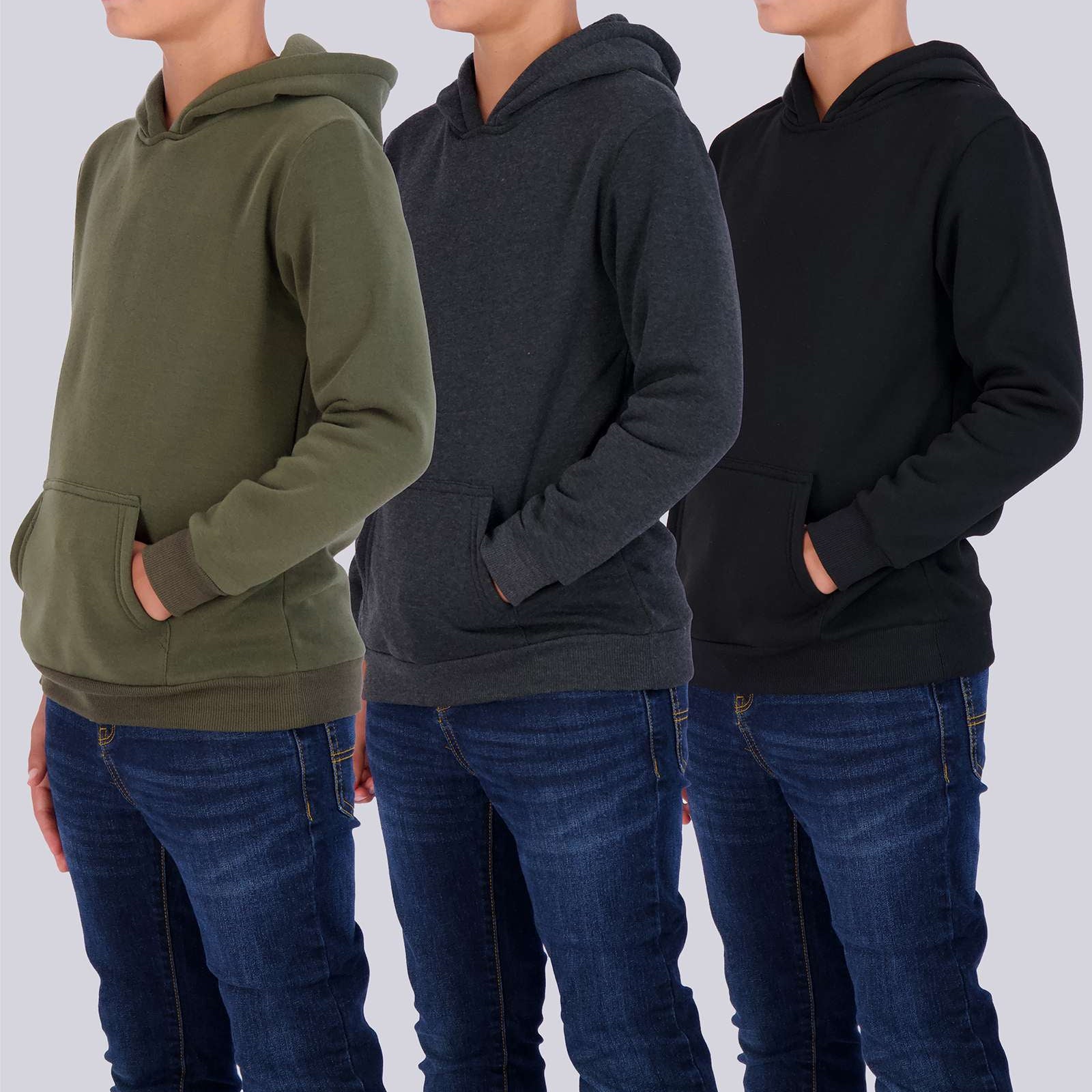 3 Pack: Boys Fleece Pullover Hoodie Sweatshirt