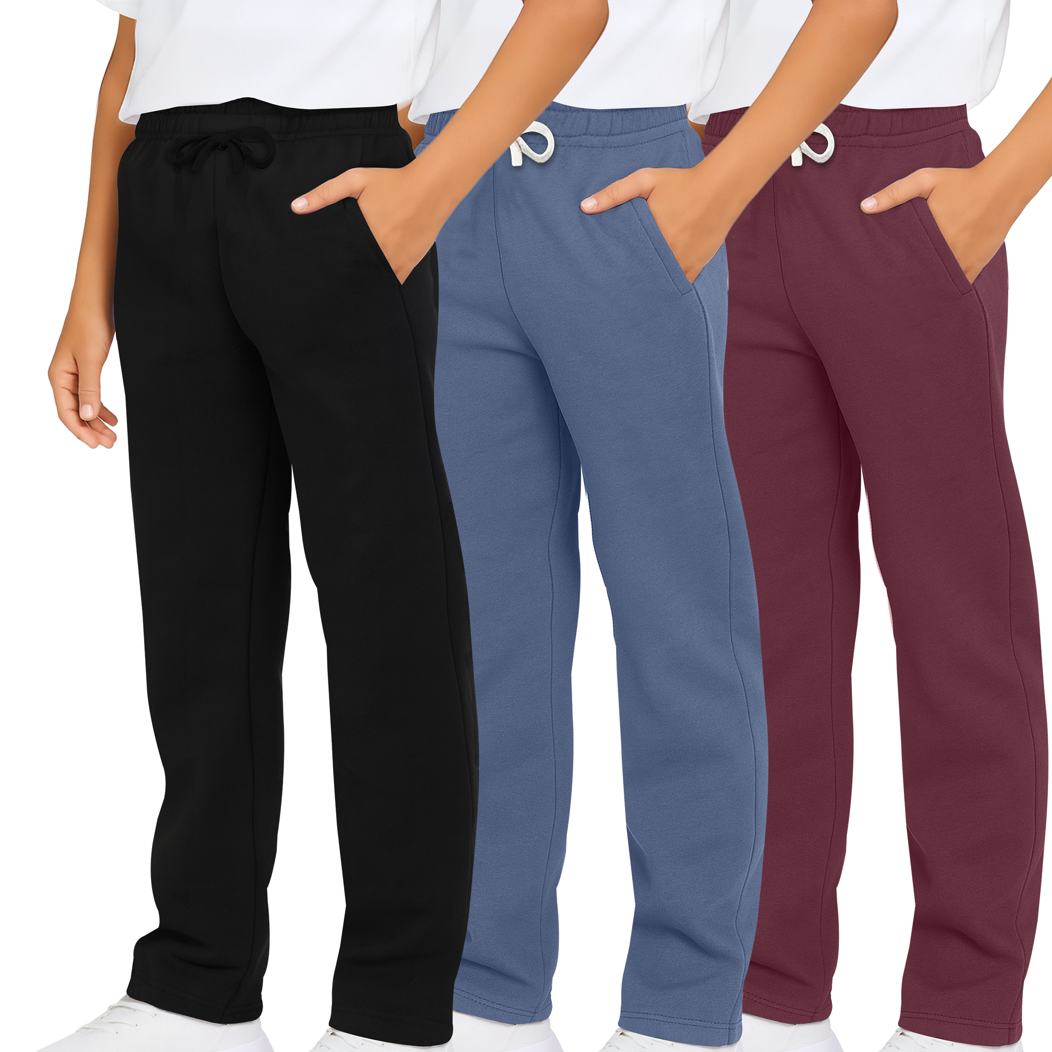 3 Pack: Boys Fleece Open Bottom Sweatpants