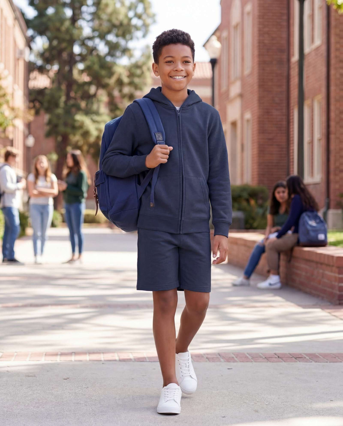 Real Essentials 3 Pack Boys' Fleece Shorts Athletic Gym Kids Teens Pajama Sleep Pockets - Solid Black, Solid Navy, Solid Charcoal