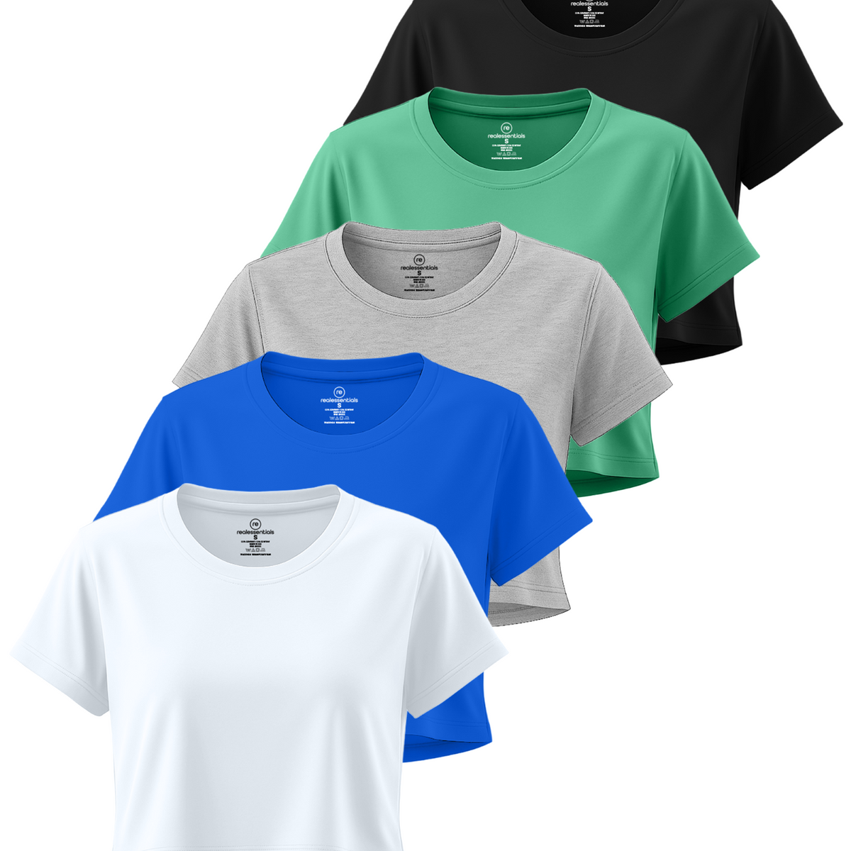 Real Essentials 5 Pack Women's Dry Fit Crop Top Workout T Shirts Short Sleeve Athletic Gym - Set 11
