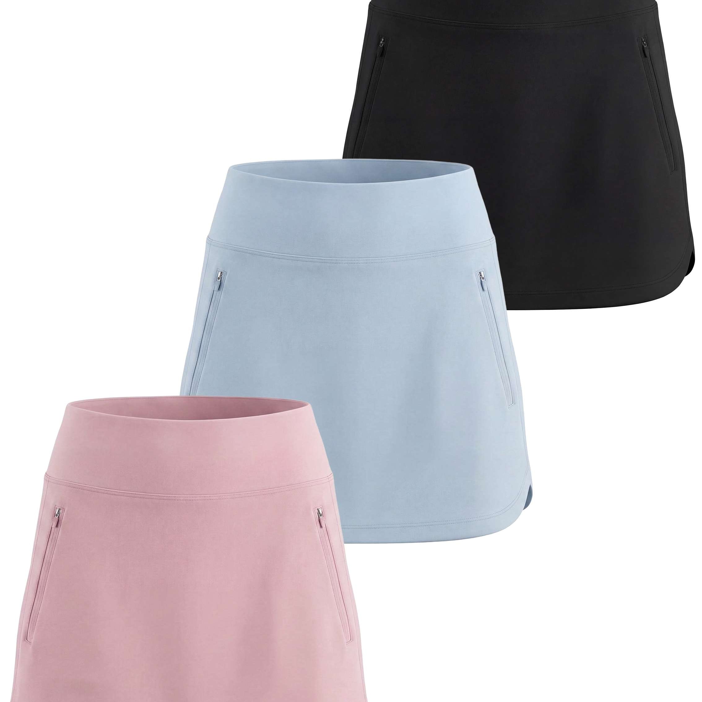Real Essentials 3 Pack: Women's 16" Curved Hem Golf Skort with Zip Pockets - Ladies Athletic Tennis Pickleball Workout Skirts