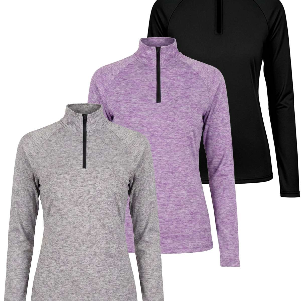 3 Pack: Womens Dry-Fit Active Long Sleeve Quarter Zip