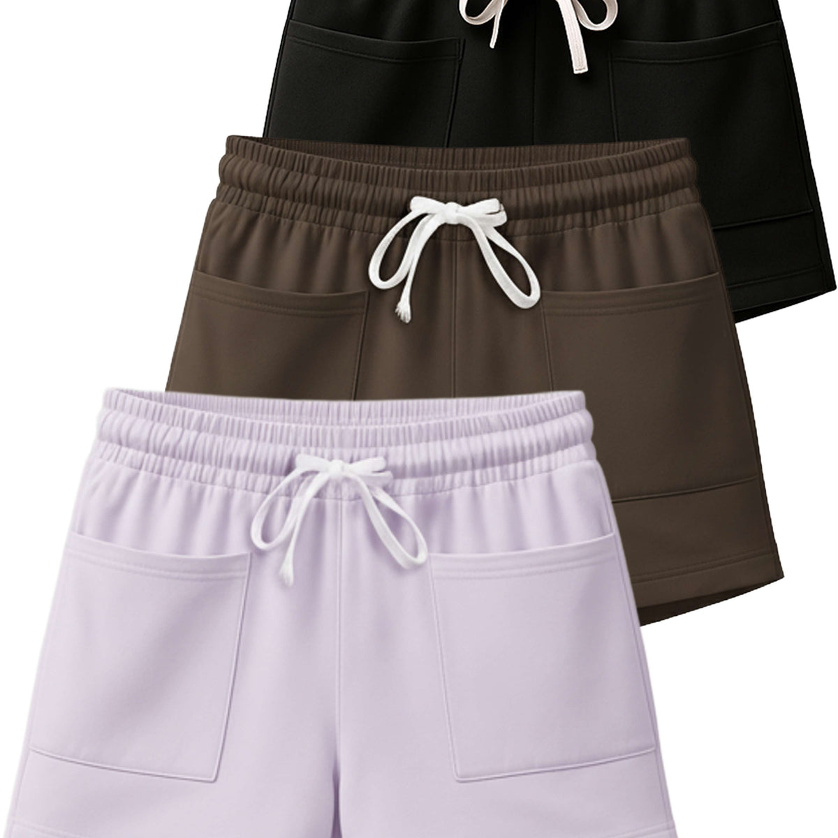 Real Essentials 3 Pack Women's French Terry Shorts Sweatshorts Lounge Gym Square Pockets - Set 2