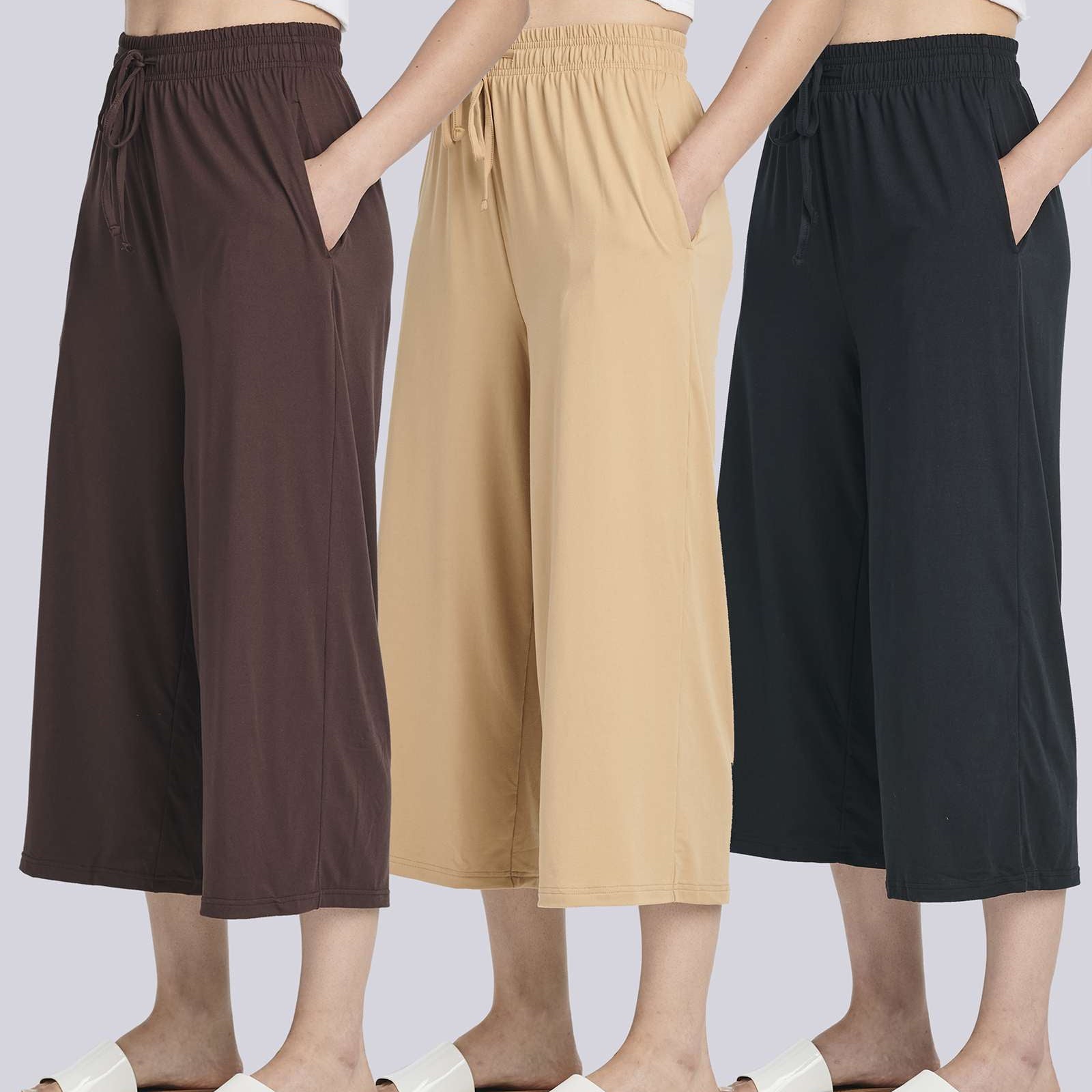 3 Pack: Women's Ultra-Soft Wide Leg Capri Pants