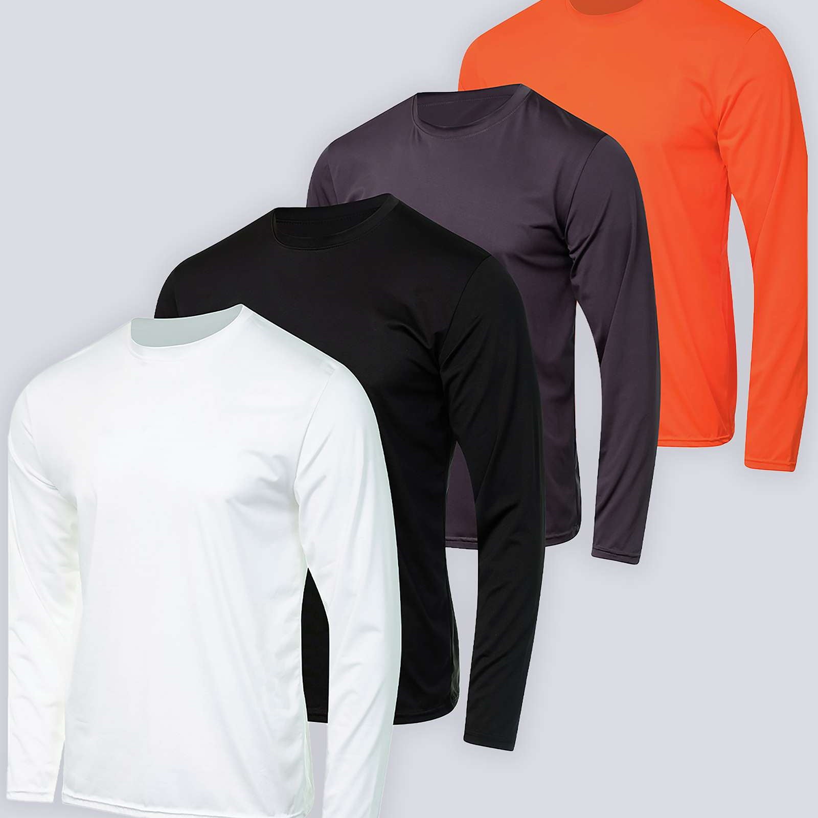 Real Essentials 4 Pack: Men's Dry-Fit UV Moisture Wicking UPF 50+ SPF Sun Protective Fishing Hiking Swim Long Sleeve Shirt