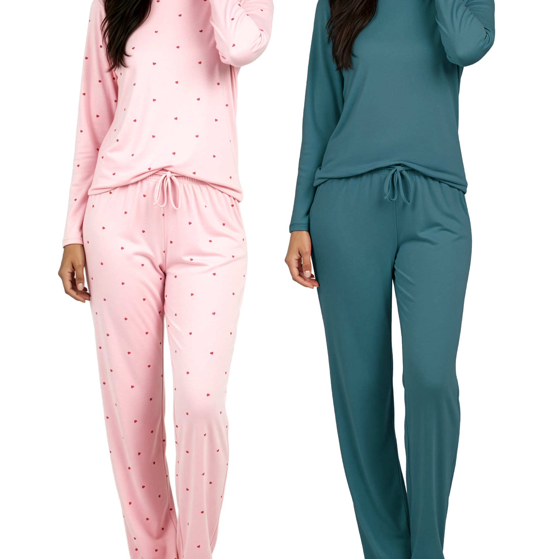 2 Pack: Women’s Pajama Set Super-Soft Long Sleeve Top With Pants