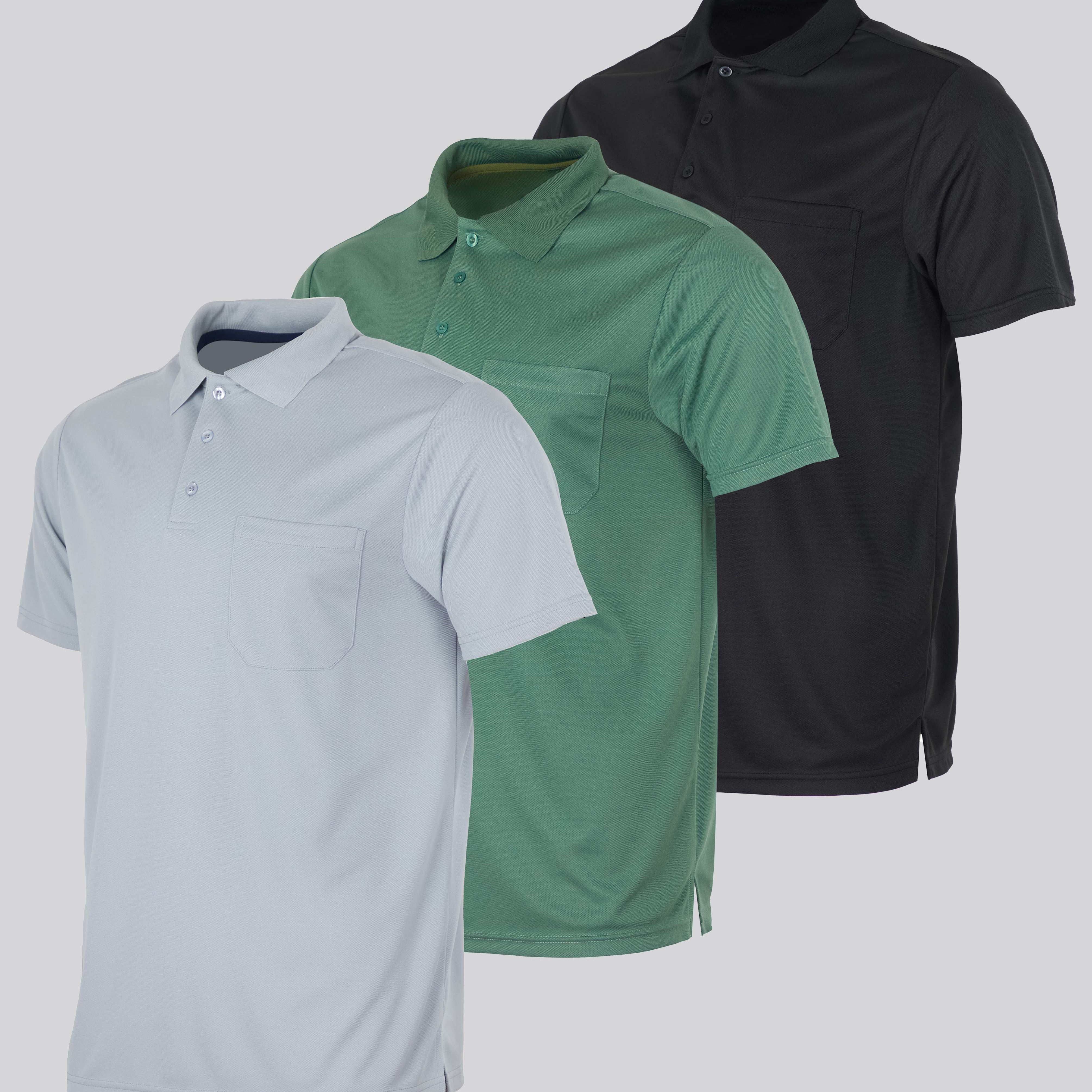 3 Pack: Men's Short Sleeve Dry-Fit Polo Shirt (Available in Big & Tall)