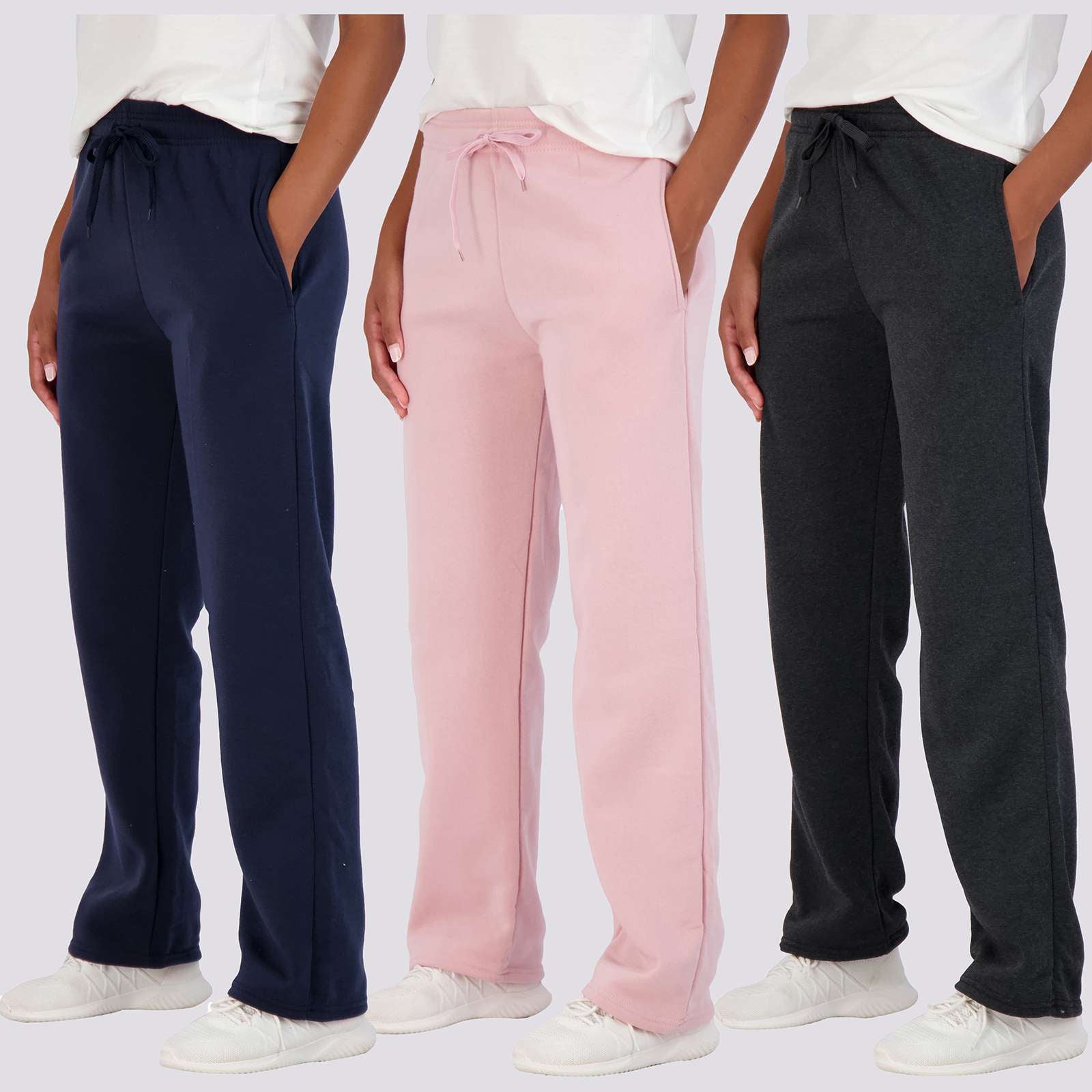 3 Pack: Womens Fleece Open Bottom Sweatpants