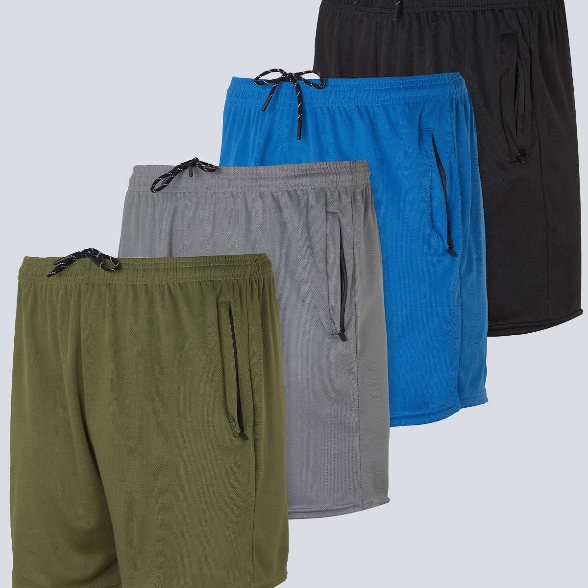 4 Pack: Men's 5" Mesh Running Shorts with Zipper Pockets