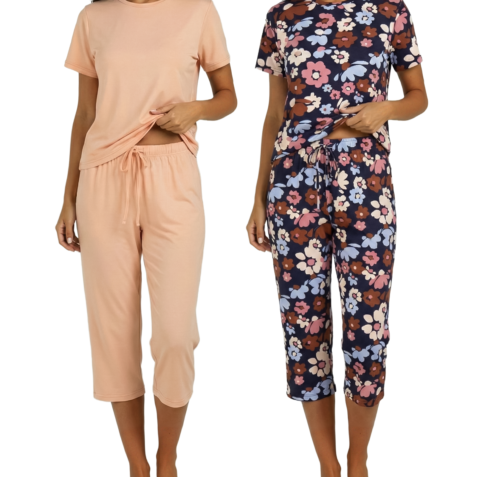 2 Pack: Women's Short-Sleeve PJ Top with Capri Pants